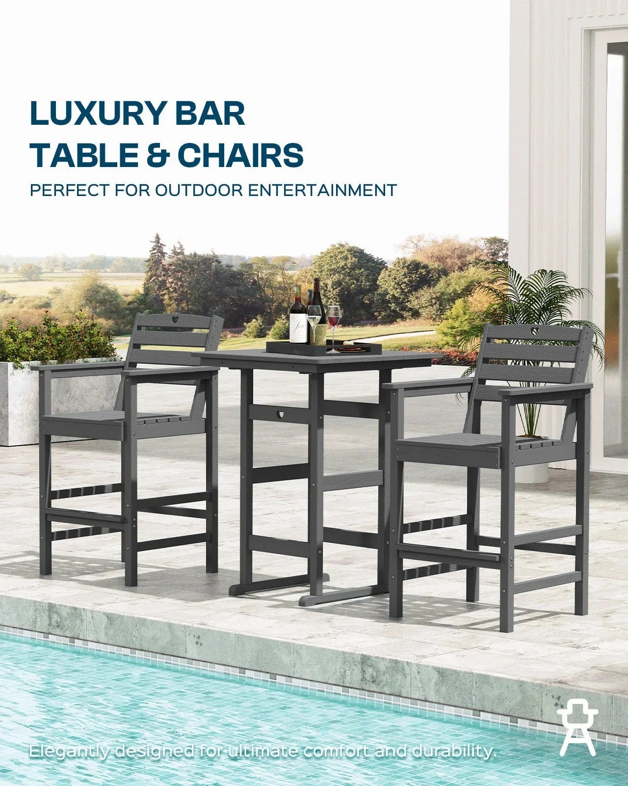 Elevate Your Outdoor Space with the GardenJoy HDPE Bar Table & Chairs Set