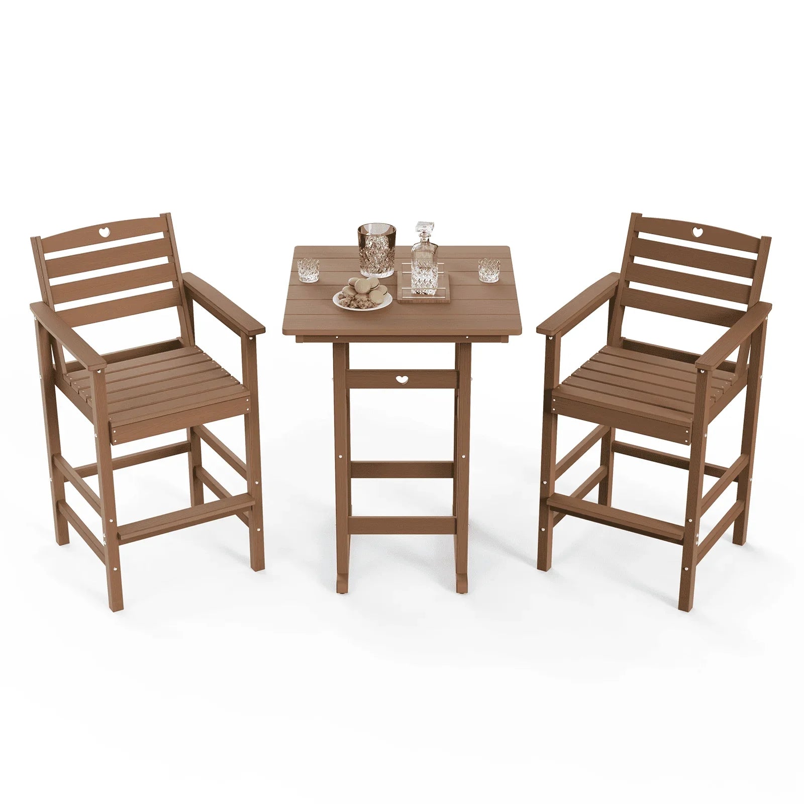 Bar Height Patio Table and Chairs Set|HDPE Wood Grain Outdoor Bar |Weather-Resistant Bar Height Furniture |for Deck, Porch, Pool - Gardenjoy
