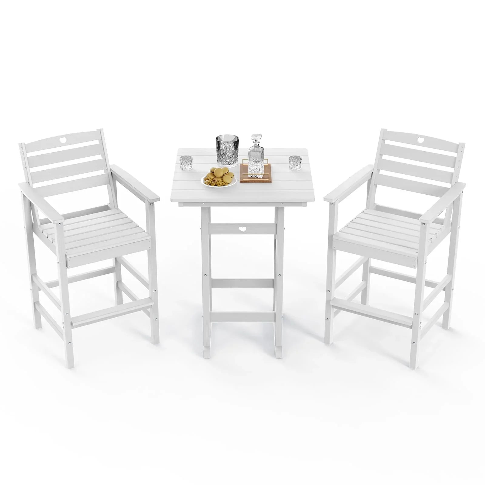 Bar Height Patio Table and Chairs Set|HDPE Wood Grain Outdoor Bar |Weather-Resistant Bar Height Furniture |for Deck, Porch, Pool - Gardenjoy