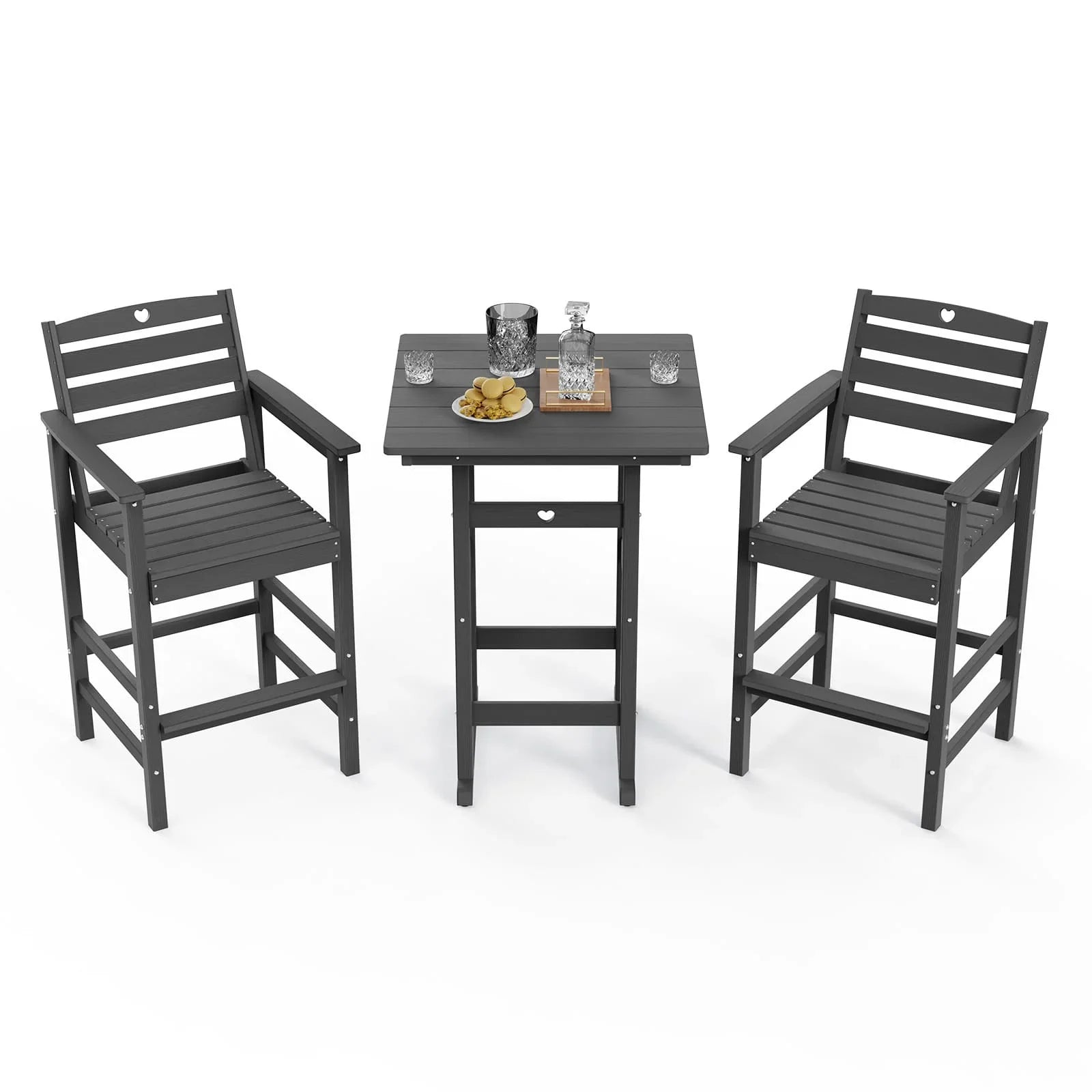 Bar Height Patio Table and Chairs Set|HDPE Wood Grain Outdoor Bar |Weather-Resistant Bar Height Furniture |for Deck, Porch, Pool - Gardenjoy