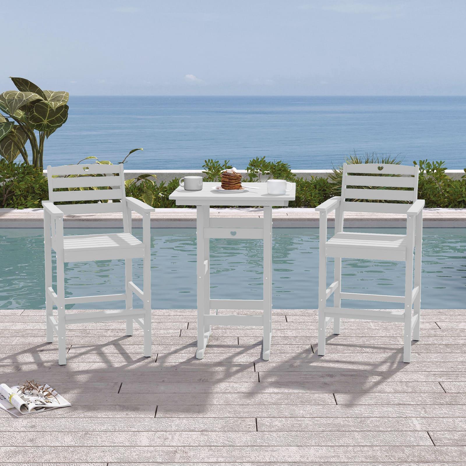 Bar Height Patio Table and Chairs Set|HDPE Wood Grain Outdoor Bar |Weather-Resistant Bar Height Furniture |for Deck, Porch, Pool - Gardenjoy