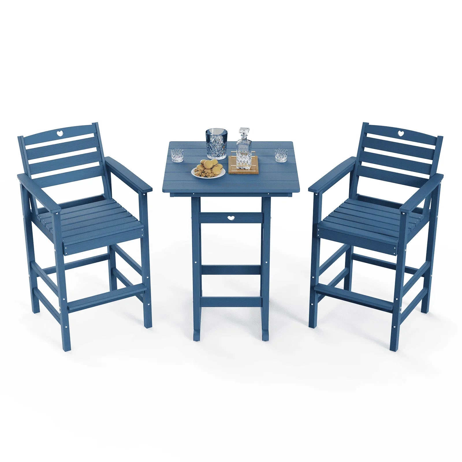 Bar Height Patio Table and Chairs Set|HDPE Wood Grain Outdoor Bar |Weather-Resistant Bar Height Furniture |for Deck, Porch, Pool - Gardenjoy