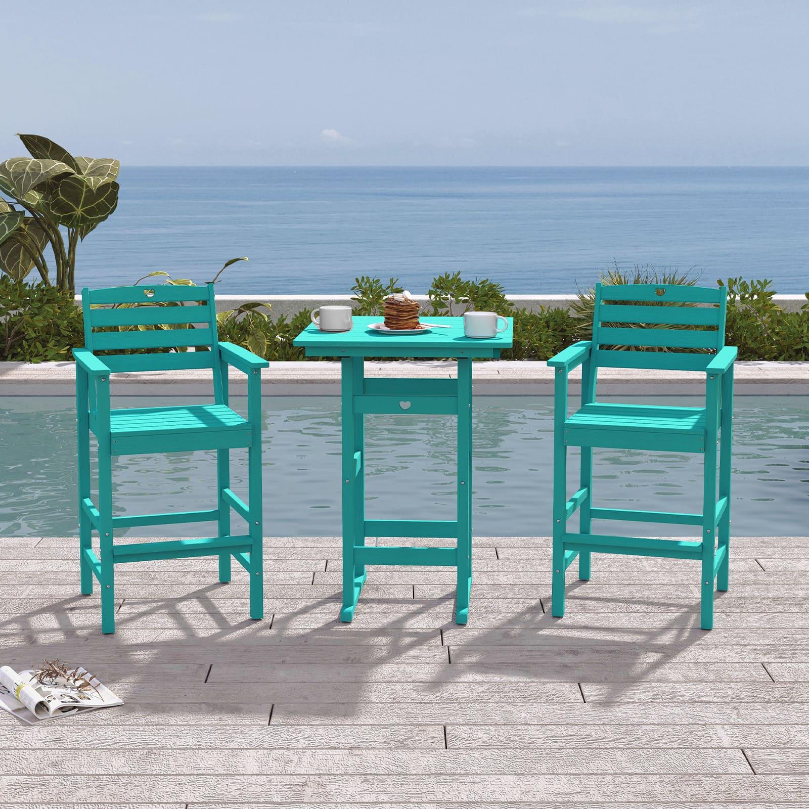 Bar Height Patio Table and Chairs Set|HDPE Wood Grain Outdoor Bar |Weather-Resistant Bar Height Furniture |for Deck, Porch, Pool - Gardenjoy