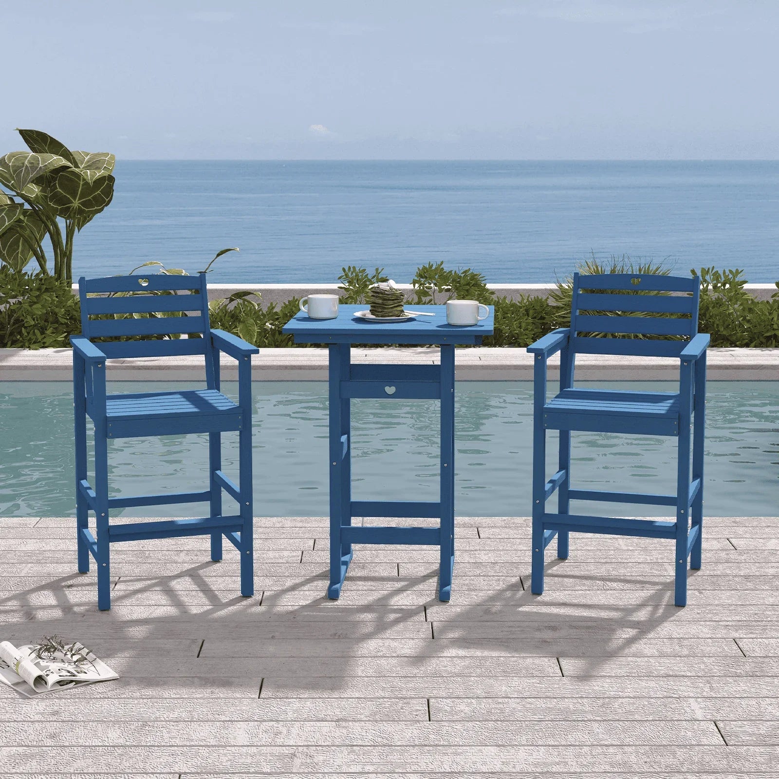 Bar Height Patio Table and Chairs Set|HDPE Wood Grain Outdoor Bar |Weather-Resistant Bar Height Furniture |for Deck, Porch, Pool - Gardenjoy