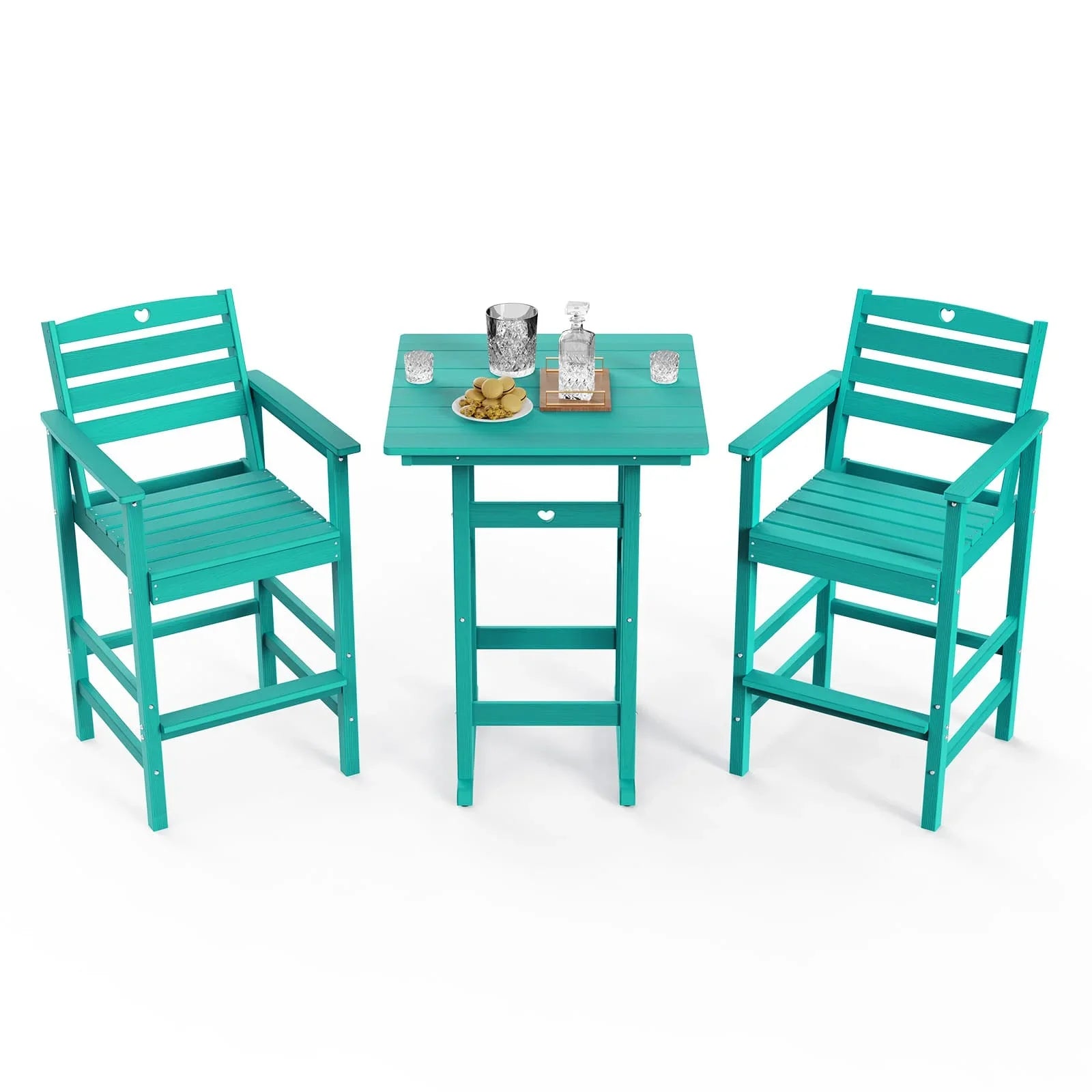 Bar Height Patio Table and Chairs Set|HDPE Wood Grain Outdoor Bar |Weather-Resistant Bar Height Furniture |for Deck, Porch, Pool - Gardenjoy
