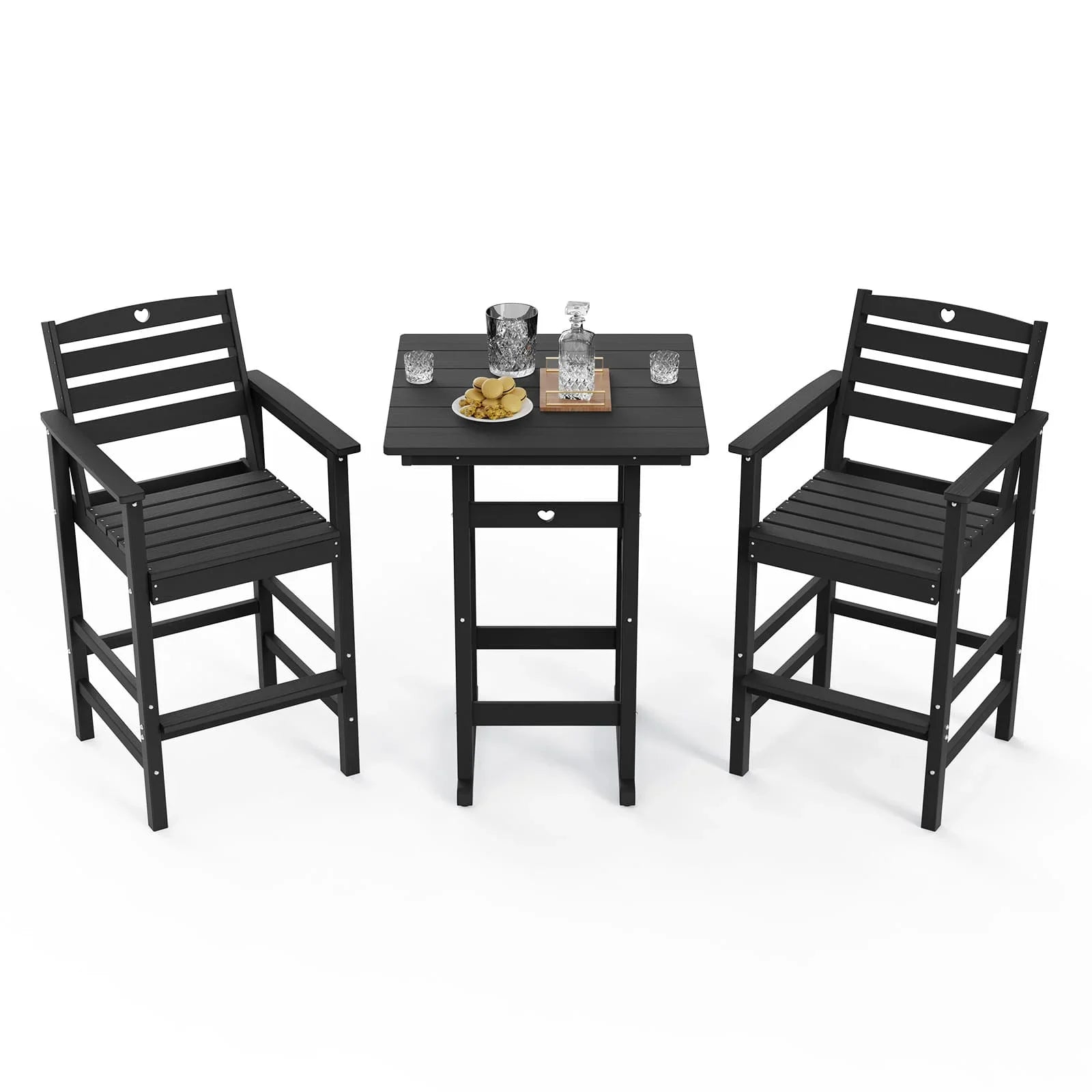 Bar Height Patio Table and Chairs Set|HDPE Wood Grain Outdoor Bar |Weather-Resistant Bar Height Furniture |for Deck, Porch, Pool - Gardenjoy