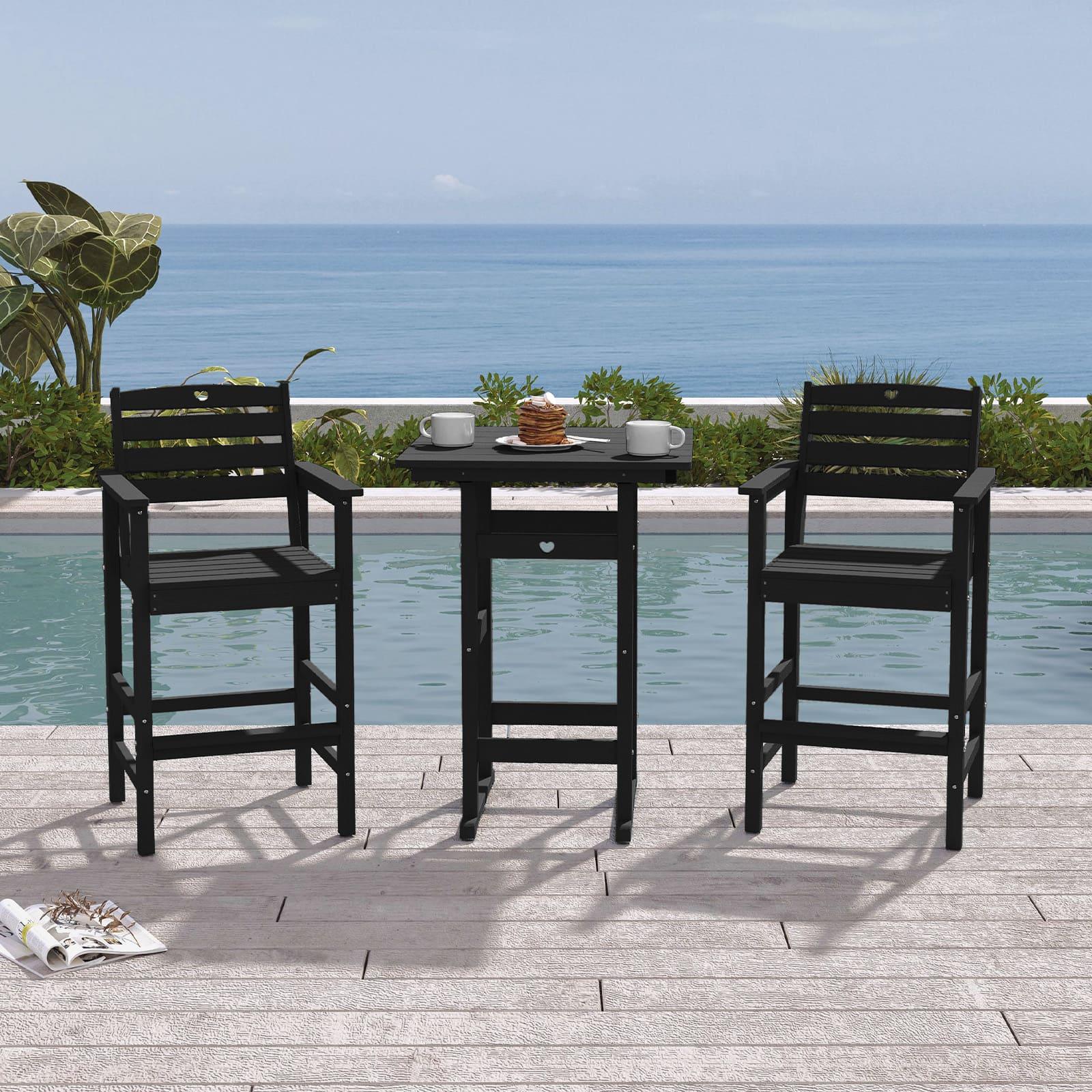 Bar Height Patio Table and Chairs Set|HDPE Wood Grain Outdoor Bar |Weather-Resistant Bar Height Furniture |for Deck, Porch, Pool - Gardenjoy