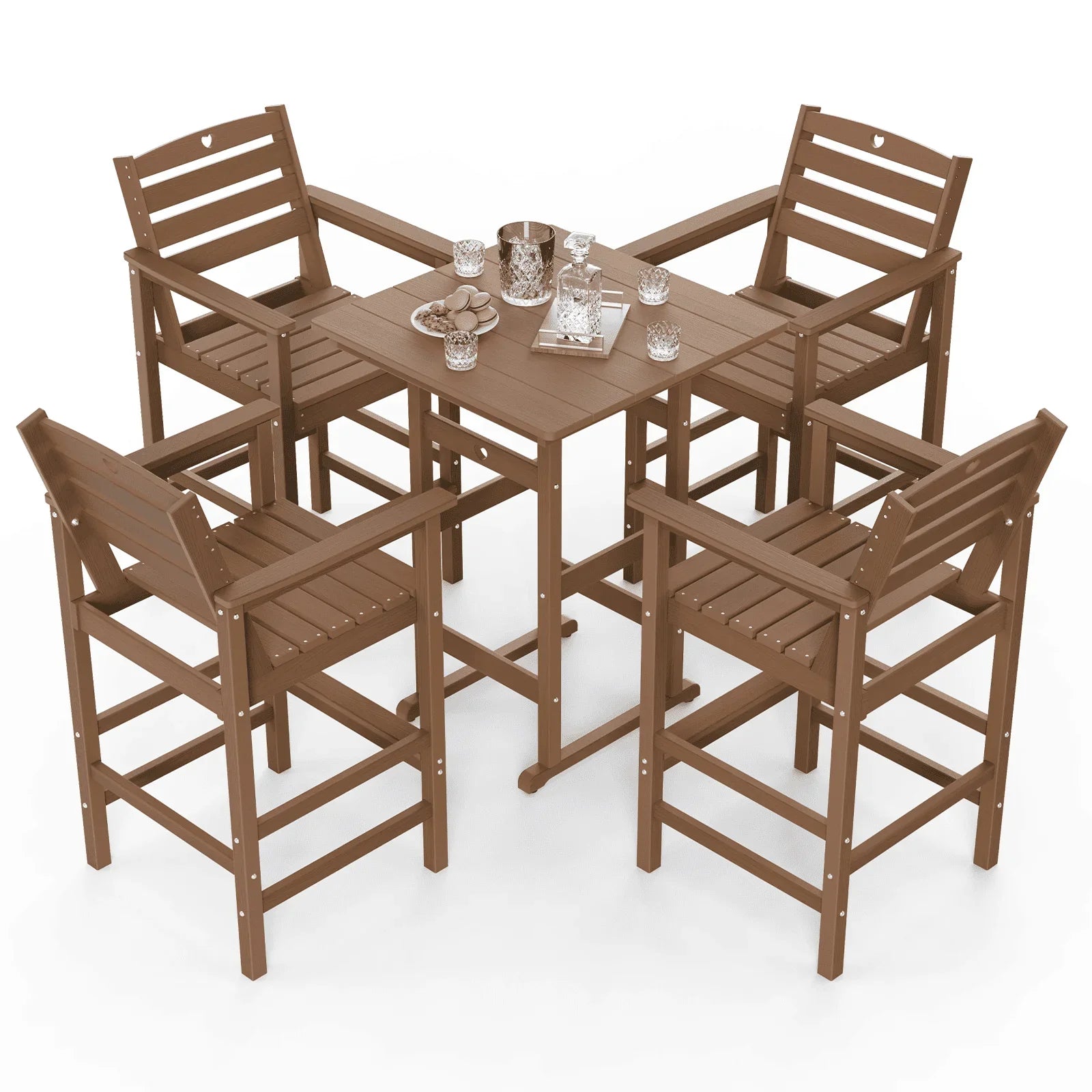 Bar Height Patio Table and Chairs Set|HDPE Wood Grain Outdoor Bar |Weather-Resistant Bar Height Furniture |for Deck, Porch, Pool - Gardenjoy