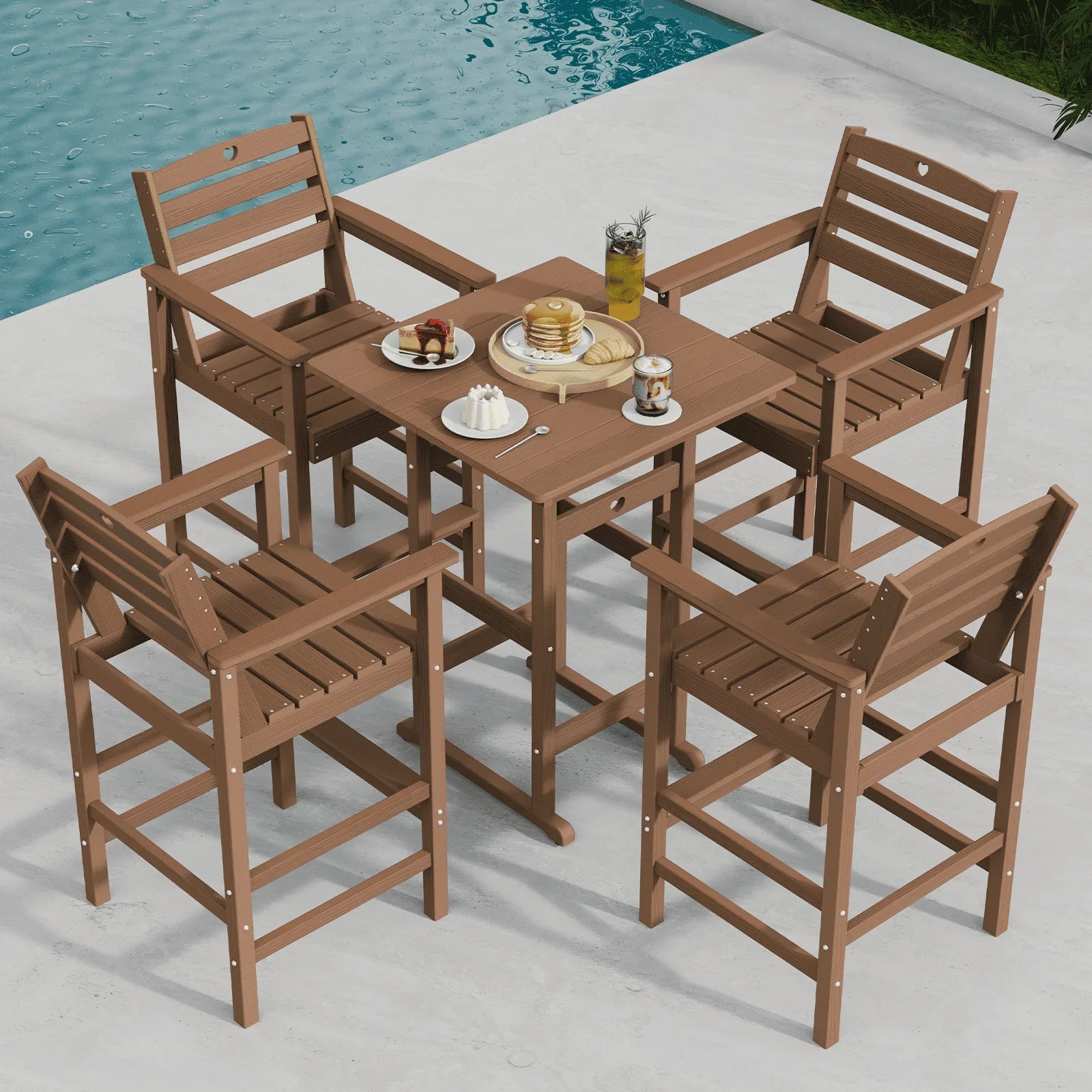 Bar Height Patio Table and Chairs Set|HDPE Wood Grain Outdoor Bar |Weather-Resistant Bar Height Furniture |for Deck, Porch, Pool - Gardenjoy