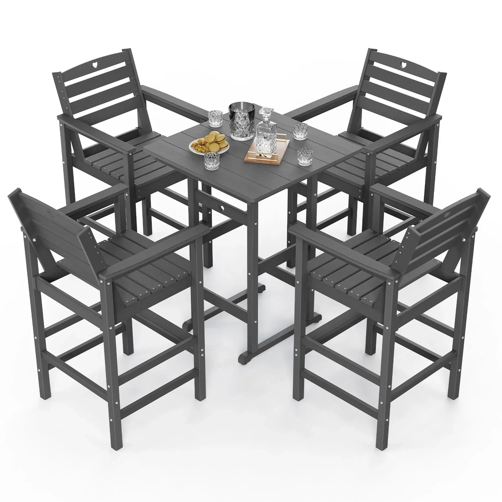 Bar Height Patio Table and Chairs Set|HDPE Wood Grain Outdoor Bar |Weather-Resistant Bar Height Furniture |for Deck, Porch, Pool - Gardenjoy