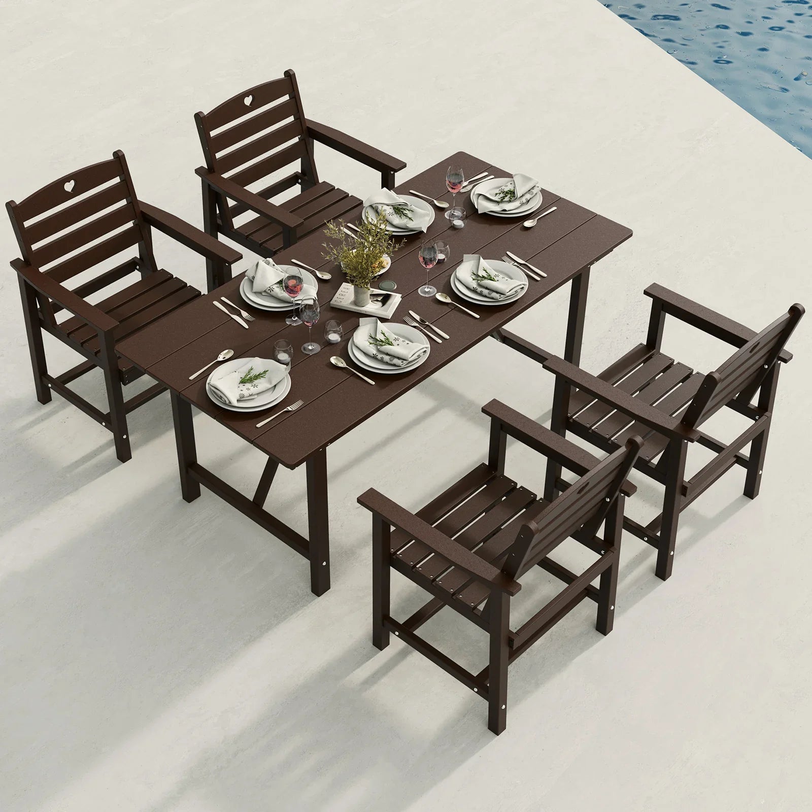 HDPE Patio Table and Chairs Set with Umbrella Hole, Weather-Resistant Patio Dining Sets, Outdoor Dining Set for Lawn, Patio, Porch, Deck, Poolside, Yard - Gardenjoy