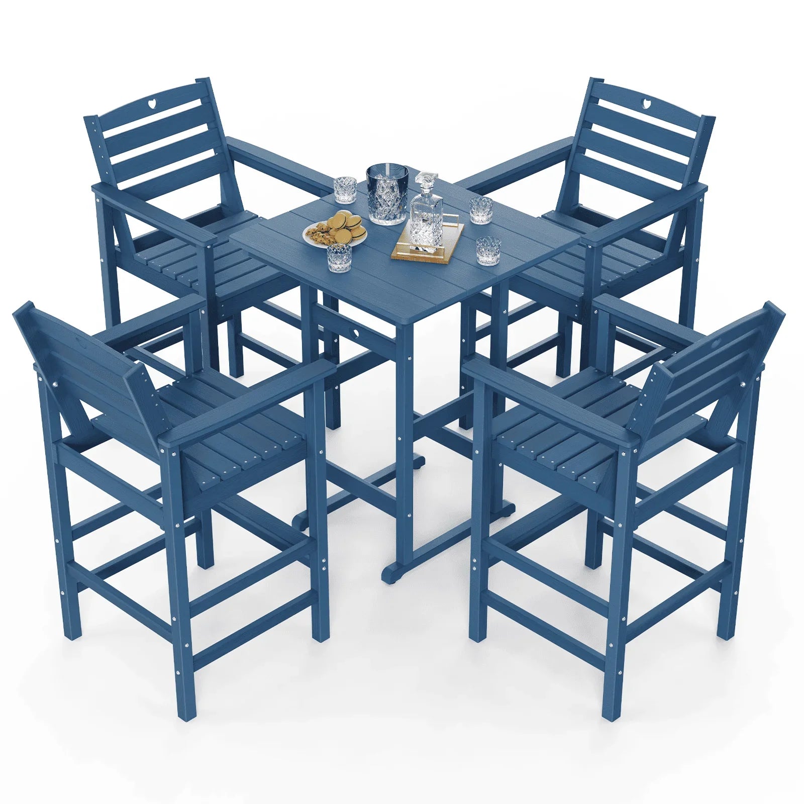 Bar Height Patio Table and Chairs Set|HDPE Wood Grain Outdoor Bar |Weather-Resistant Bar Height Furniture |for Deck, Porch, Pool - Gardenjoy