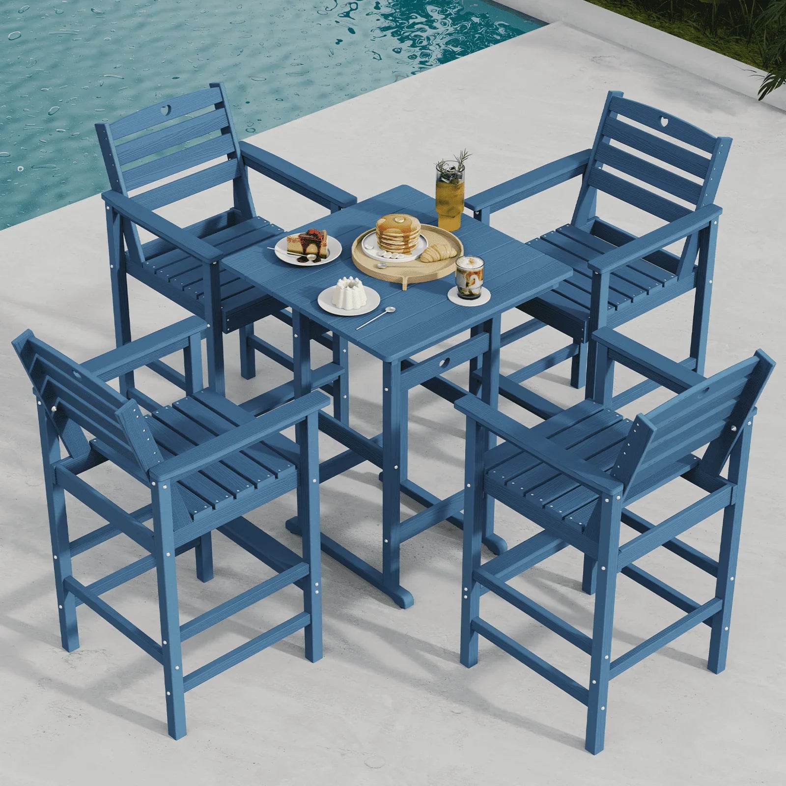 Bar Height Patio Table and Chairs Set|HDPE Wood Grain Outdoor Bar |Weather-Resistant Bar Height Furniture |for Deck, Porch, Pool - Gardenjoy