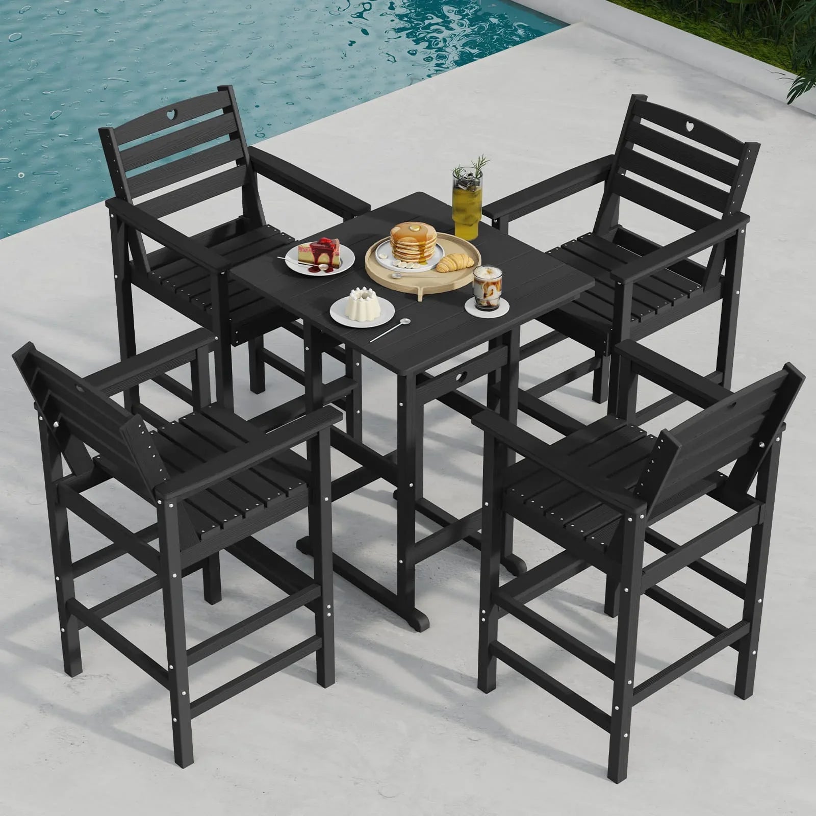 Bar Height Patio Table and Chairs Set|HDPE Wood Grain Outdoor Bar |Weather-Resistant Bar Height Furniture |for Deck, Porch, Pool - Gardenjoy