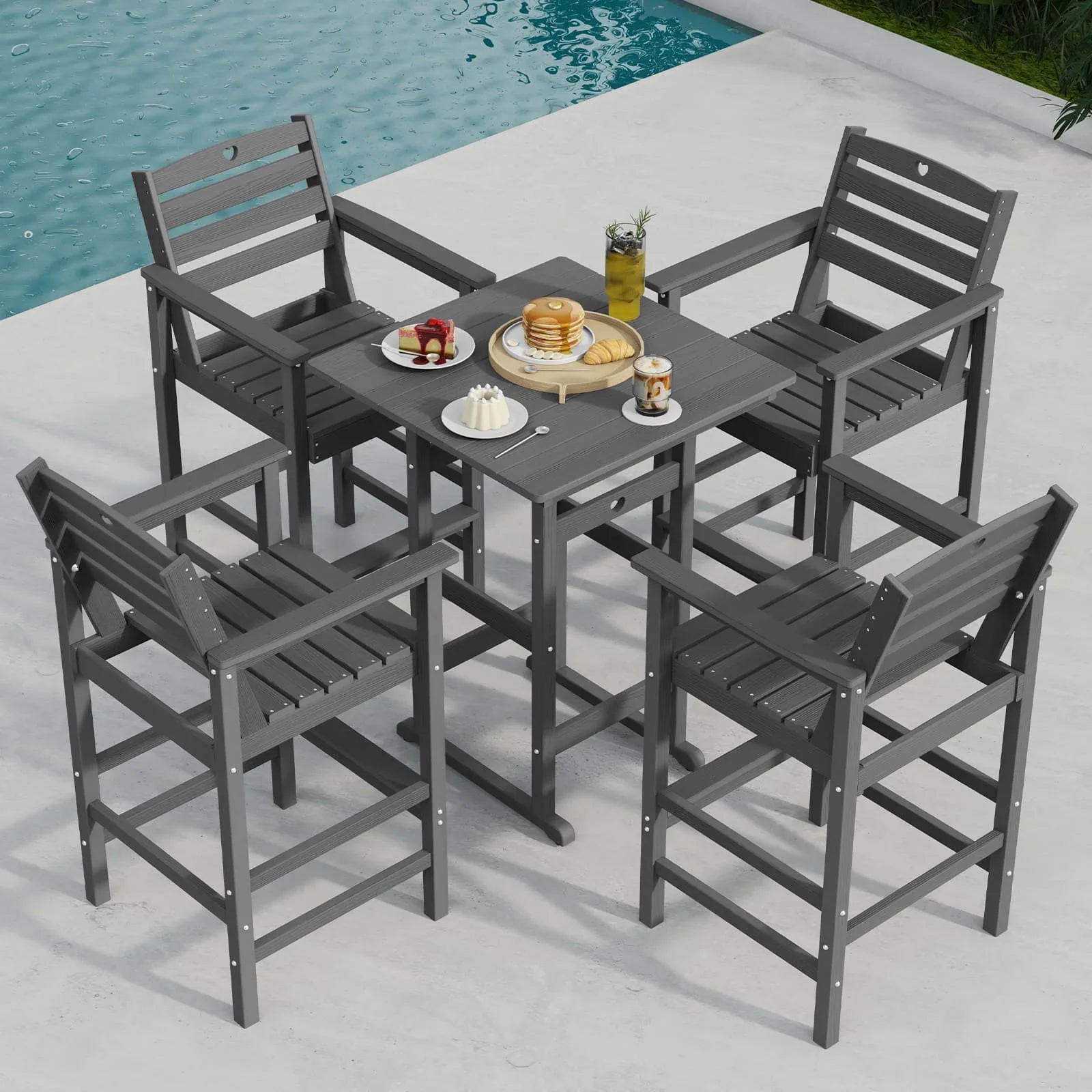 Bar Height Patio Table and Chairs Set|HDPE Wood Grain Outdoor Bar |Weather-Resistant Bar Height Furniture |for Deck, Porch, Pool - Gardenjoy