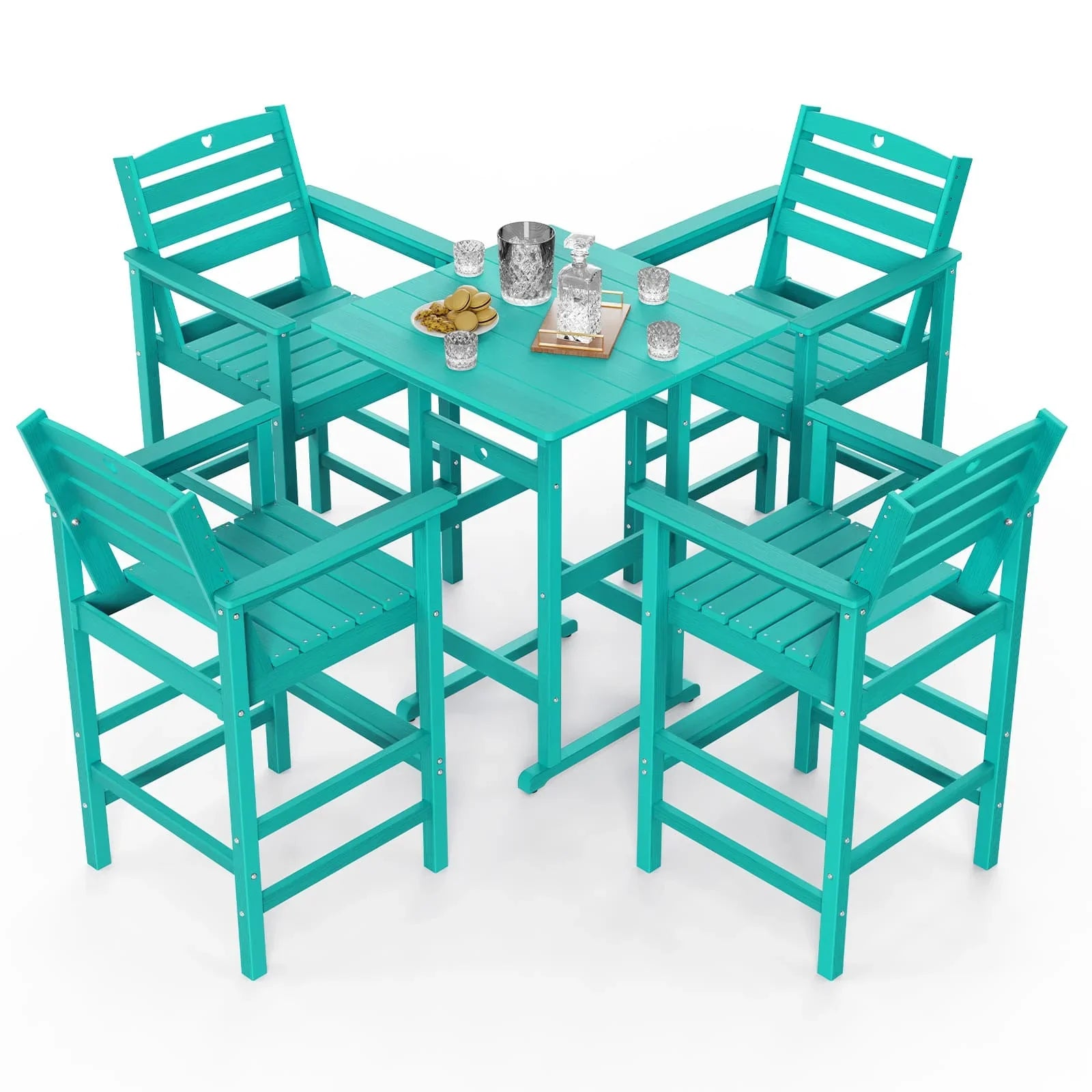 Bar Height Patio Table and Chairs Set|HDPE Wood Grain Outdoor Bar |Weather-Resistant Bar Height Furniture |for Deck, Porch, Pool - Gardenjoy