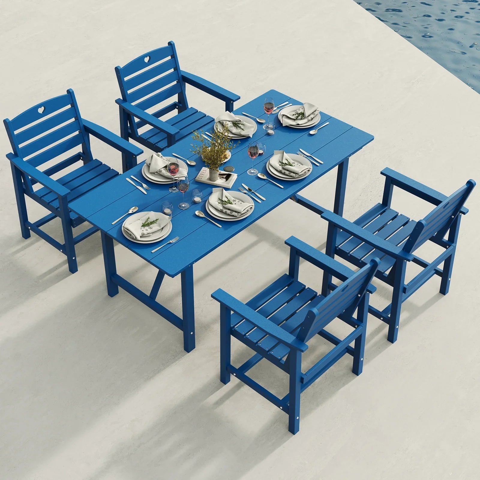 HDPE Patio Table and Chairs Set with Umbrella Hole, Weather-Resistant Patio Dining Sets, Outdoor Dining Set for Lawn, Patio, Porch, Deck, Poolside, Yard - Gardenjoy