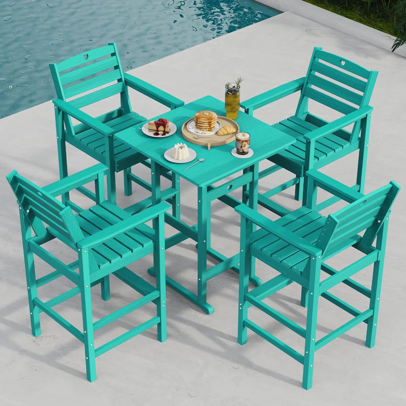 Bar Height Patio Table and Chairs Set|HDPE Wood Grain Outdoor Bar |Weather-Resistant Bar Height Furniture |for Deck, Porch, Pool - Gardenjoy