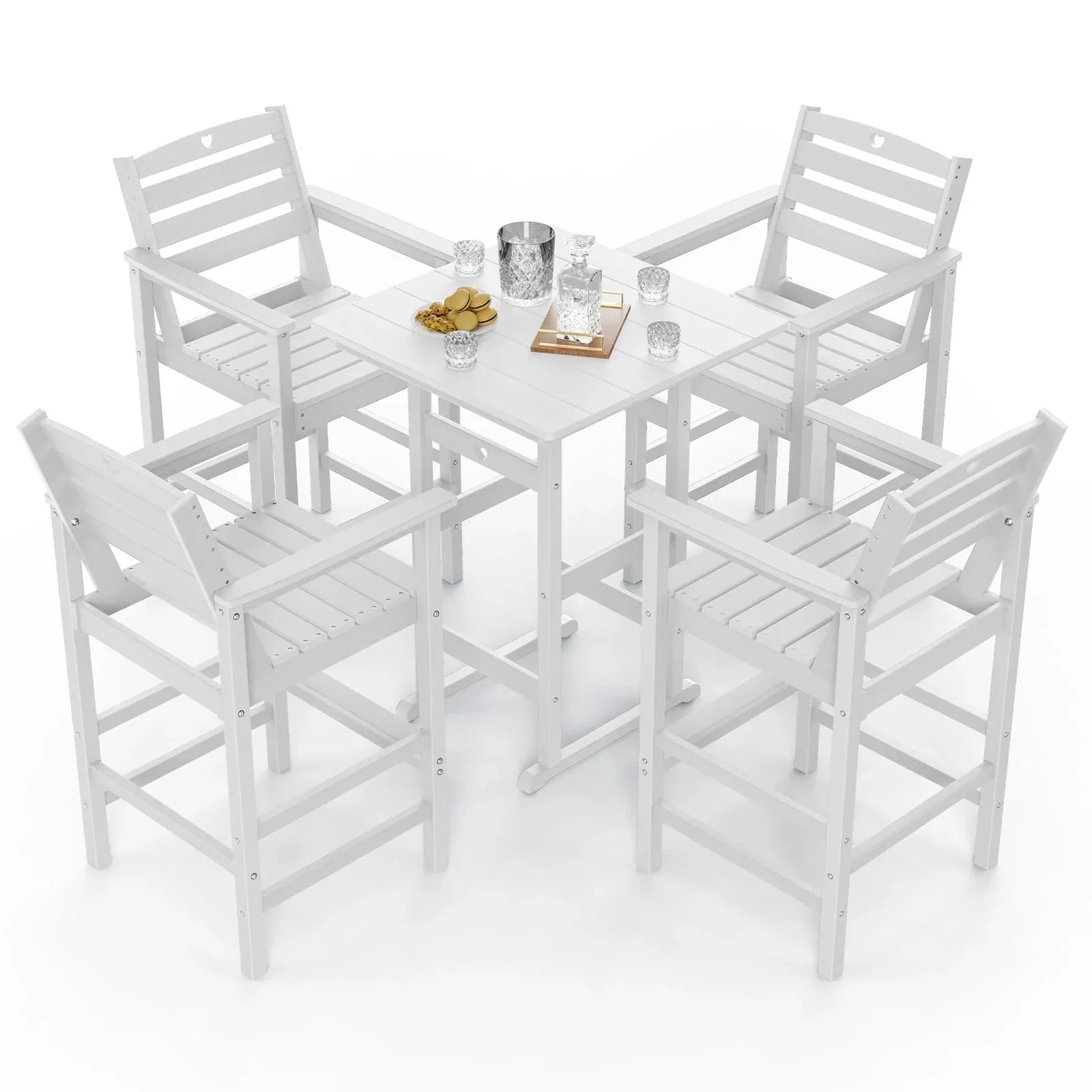 Bar Height Patio Table and Chairs Set|HDPE Wood Grain Outdoor Bar |Weather-Resistant Bar Height Furniture |for Deck, Porch, Pool - Gardenjoy
