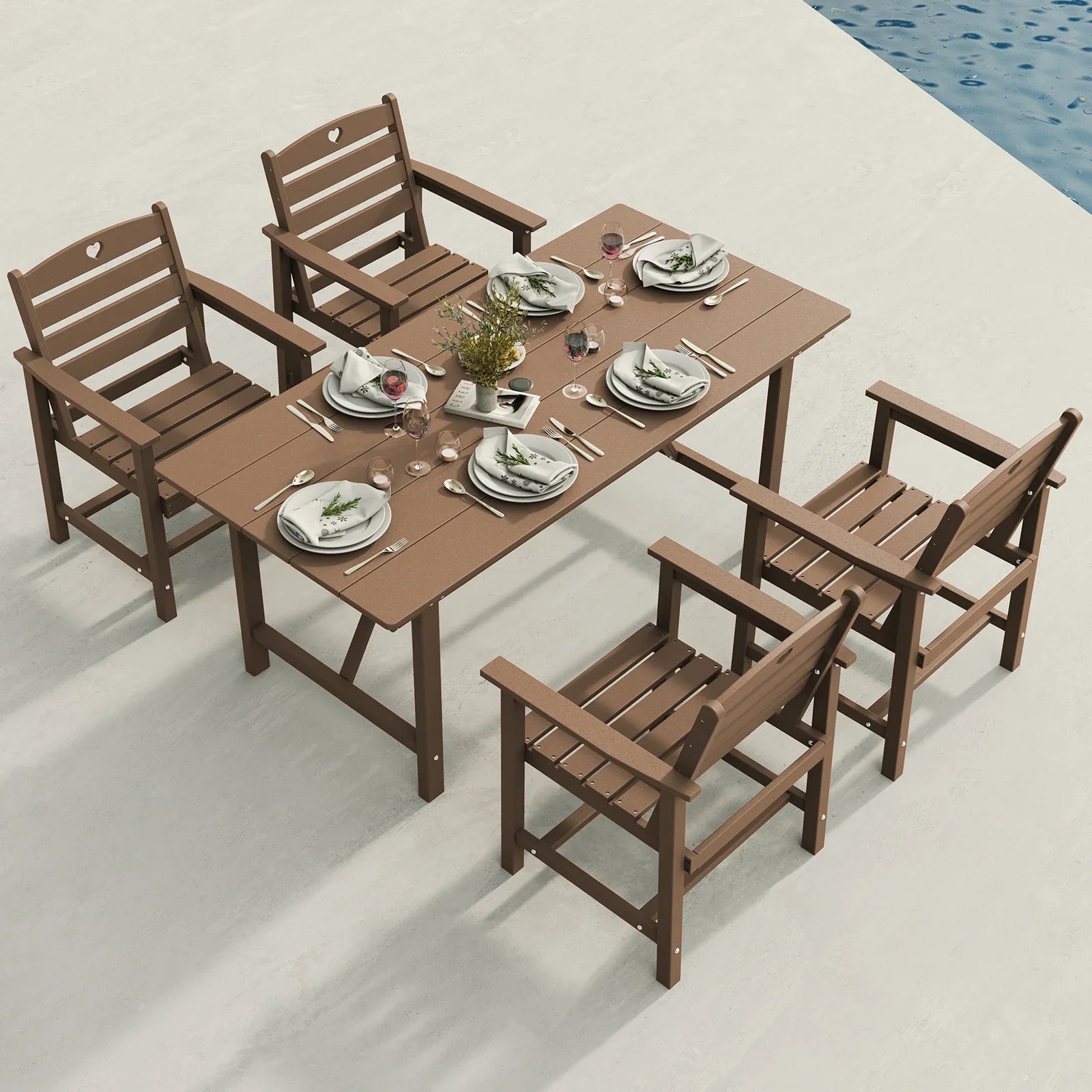 HDPE Patio Table and Chairs Set with Umbrella Hole, Weather-Resistant Patio Dining Sets, Outdoor Dining Set for Lawn, Patio, Porch, Deck, Poolside, Yard - Gardenjoy