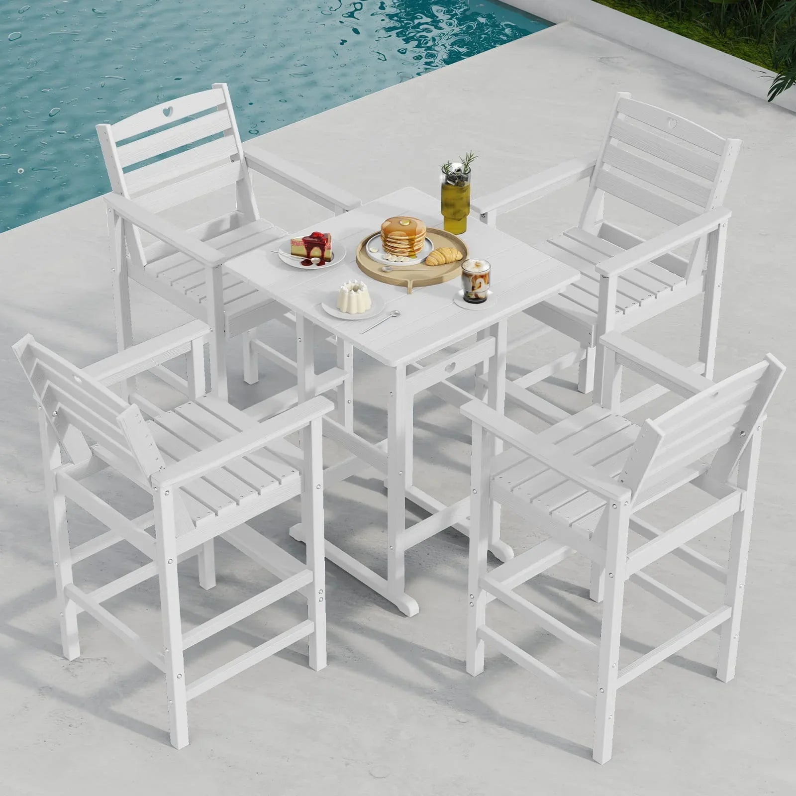 Bar Height Patio Table and Chairs Set|HDPE Wood Grain Outdoor Bar |Weather-Resistant Bar Height Furniture |for Deck, Porch, Pool - Gardenjoy