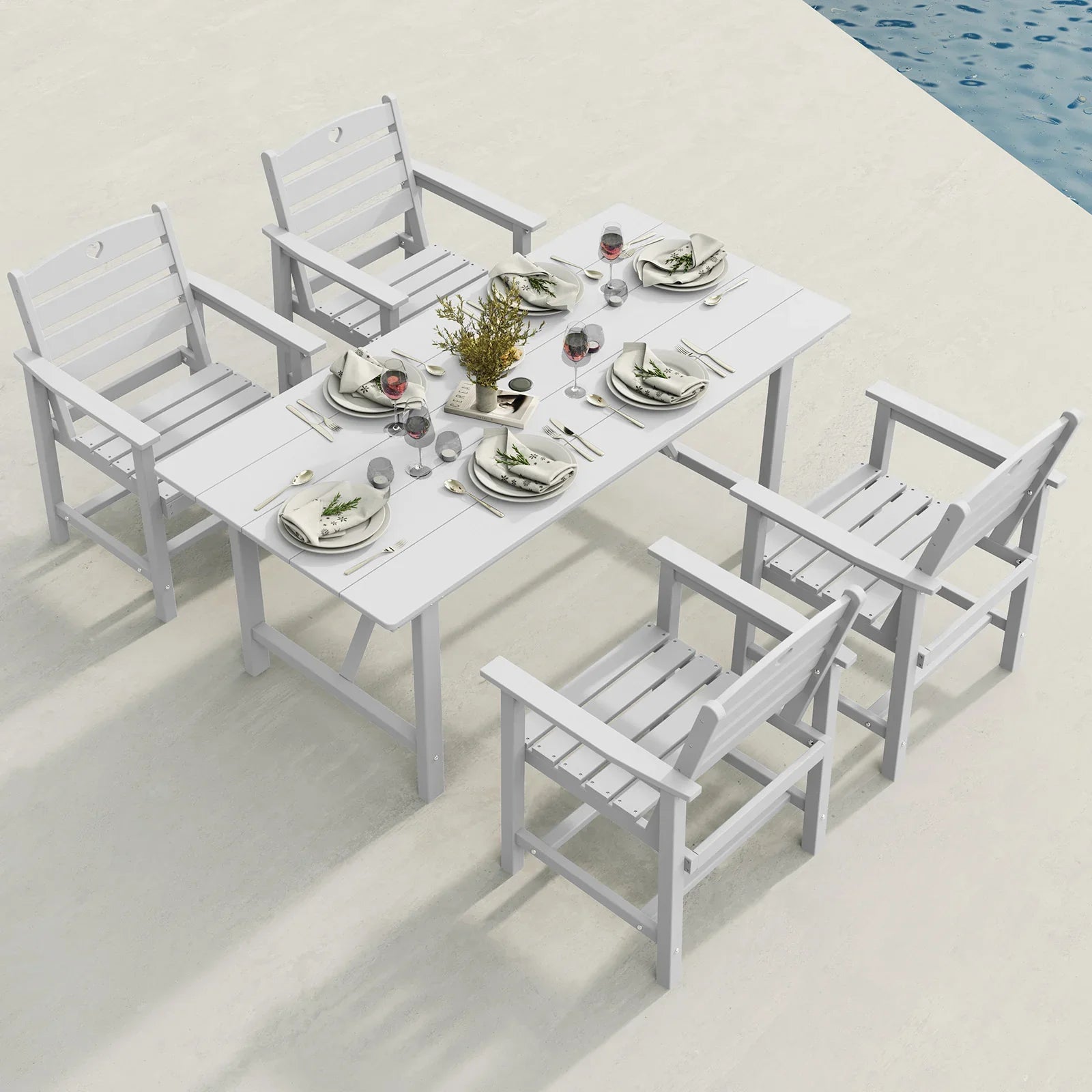 HDPE Patio Table and Chairs Set with Umbrella Hole, Weather-Resistant Patio Dining Sets, Outdoor Dining Set for Lawn, Patio, Porch, Deck, Poolside, Yard - Gardenjoy