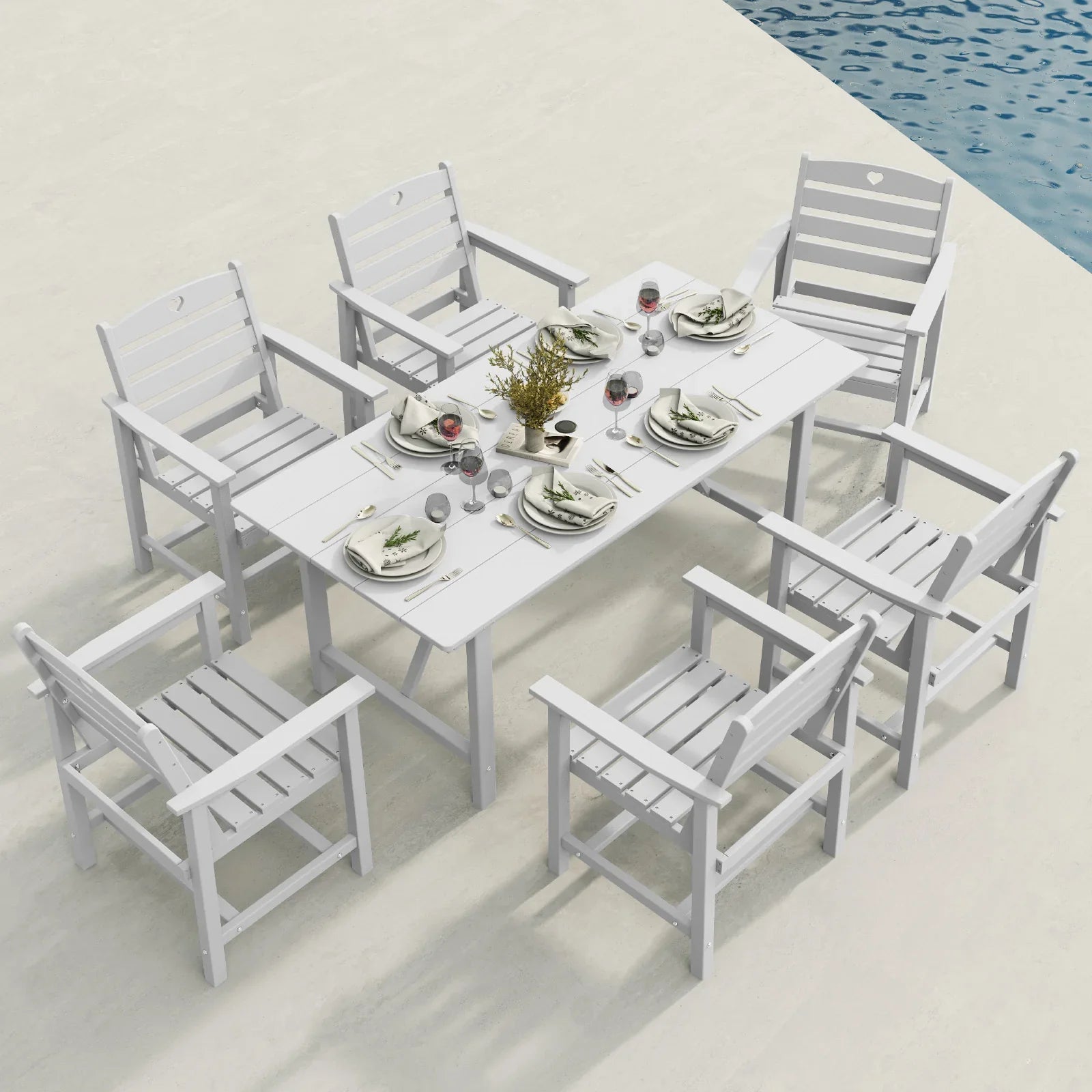HDPE Patio Table and Chairs Set with Umbrella Hole, Weather-Resistant Patio Dining Sets, Outdoor Dining Set for Lawn, Patio, Porch, Deck, Poolside, Yard - Gardenjoy