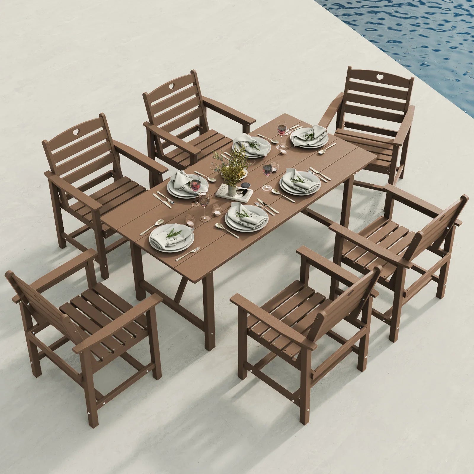 HDPE Patio Table and Chairs Set with Umbrella Hole, Weather-Resistant Patio Dining Sets, Outdoor Dining Set for Lawn, Patio, Porch, Deck, Poolside, Yard - Gardenjoy