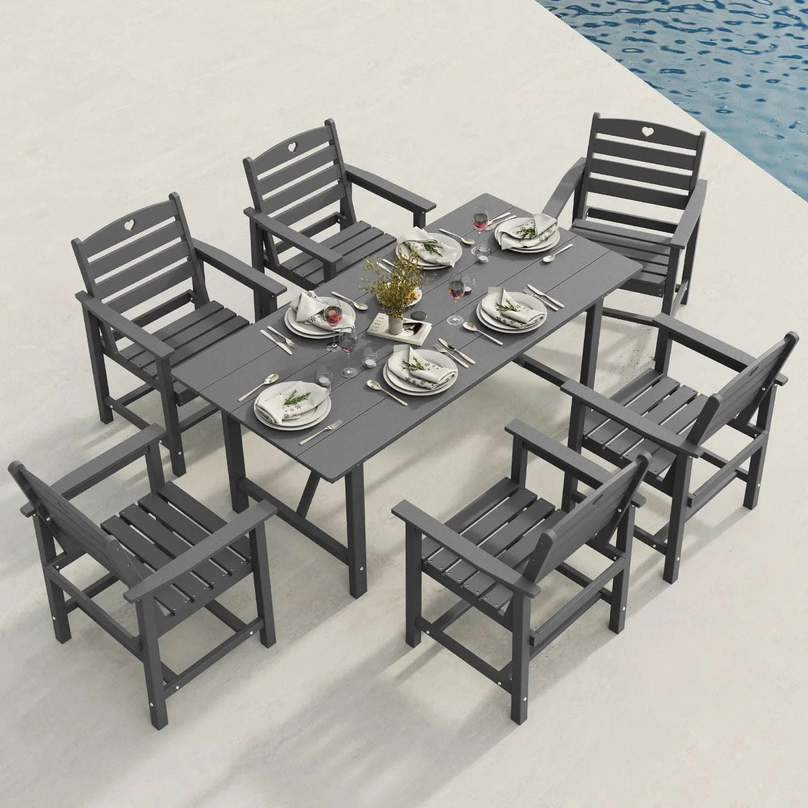 HDPE Patio Table and Chairs Set with Umbrella Hole, Weather-Resistant Patio Dining Sets, Outdoor Dining Set for Lawn, Patio, Porch, Deck, Poolside, Yard - Gardenjoy