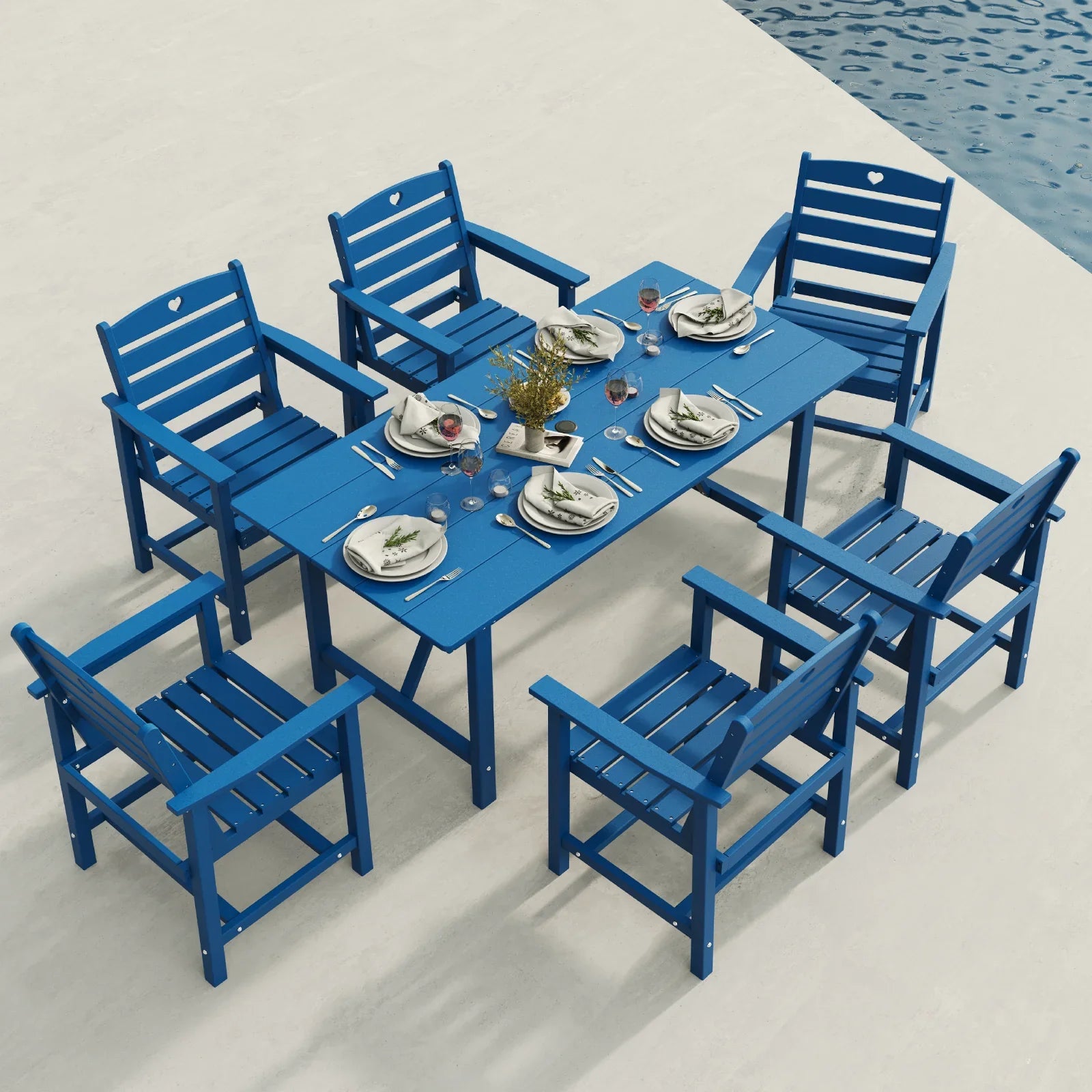 HDPE Patio Table and Chairs Set with Umbrella Hole, Weather-Resistant Patio Dining Sets, Outdoor Dining Set for Lawn, Patio, Porch, Deck, Poolside, Yard - Gardenjoy