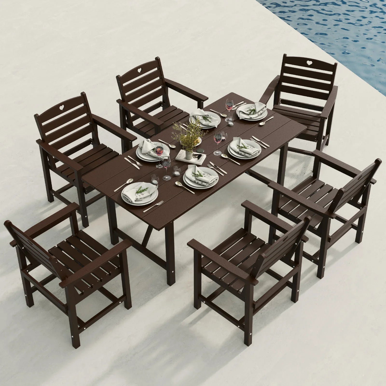 HDPE Patio Table and Chairs Set with Umbrella Hole, Weather-Resistant Patio Dining Sets, Outdoor Dining Set for Lawn, Patio, Porch, Deck, Poolside, Yard - Gardenjoy