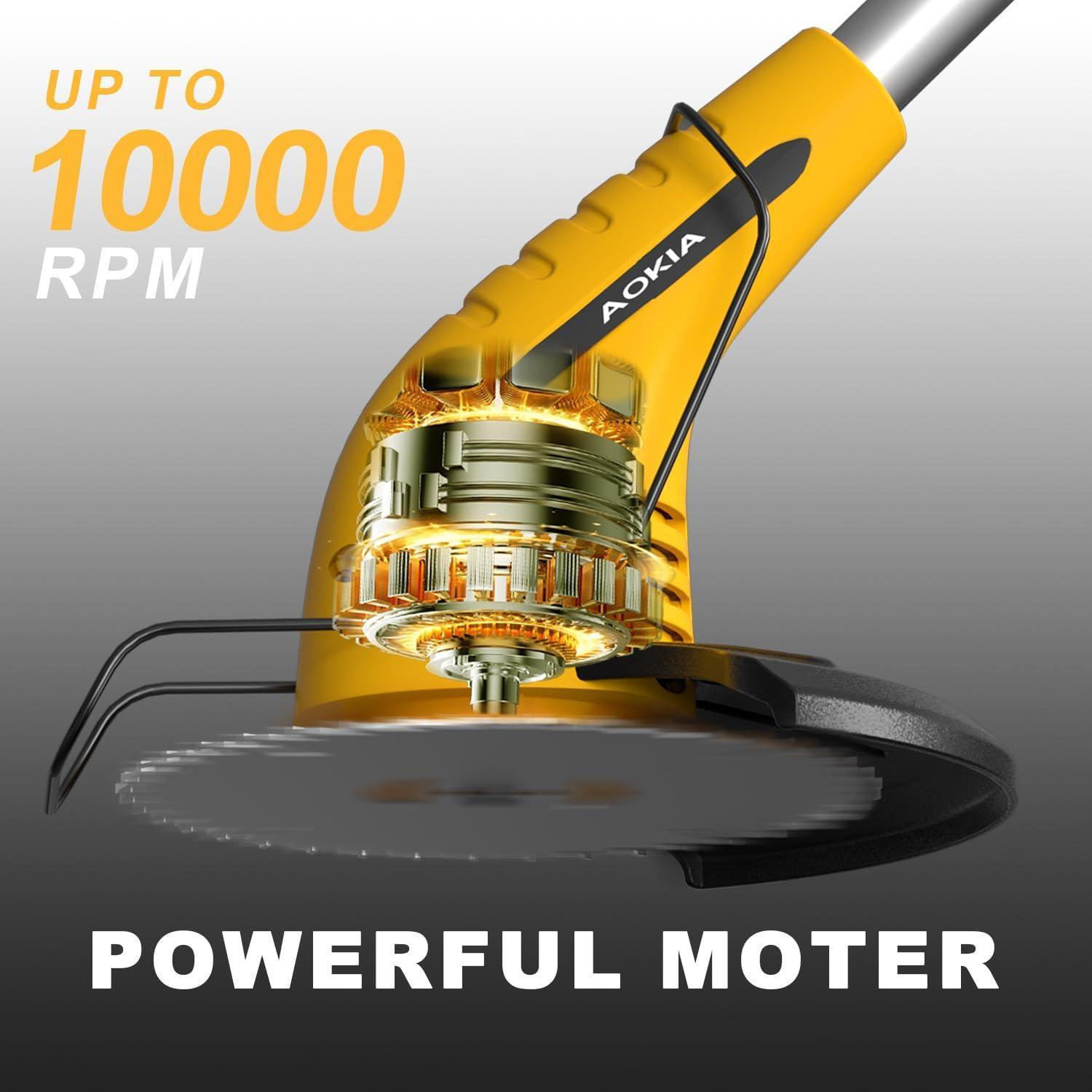 12V Cordless Grass Trimmer with 2.0Ah Batteries, Fast Charger and 2 Types Cutting Blades - Yellow - Gardenjoy