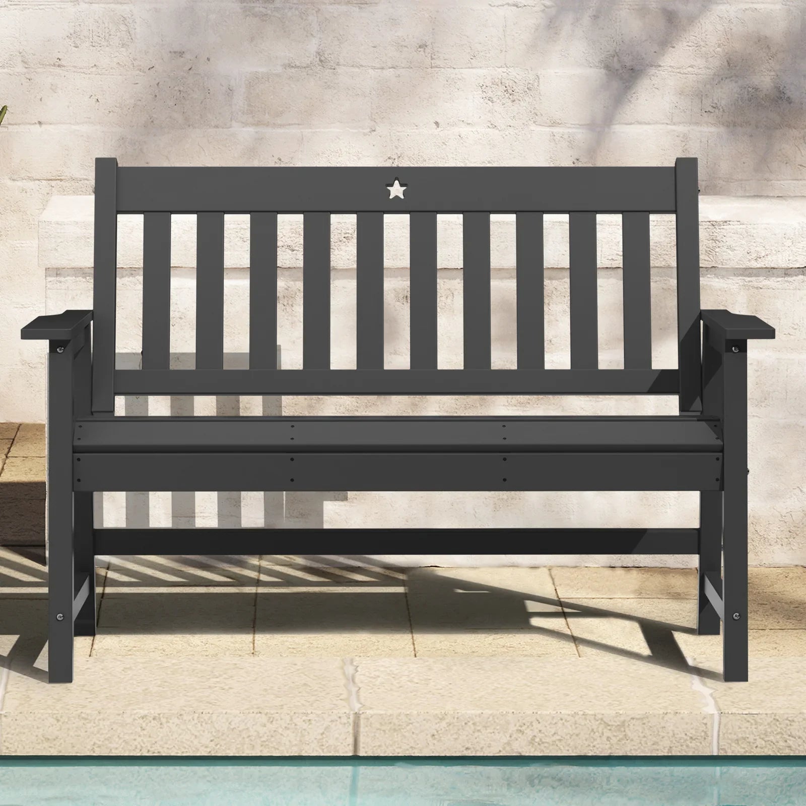 Outdoor Bench, 2-Person Garden Bench, HDPE Patio Bench Weatherproof, Durable Porch Bench for Patio, Backyard, Porch, and Park - Gardenjoy