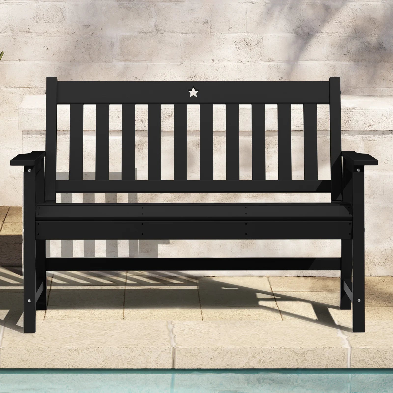 Outdoor Bench, 2-Person Garden Bench, HDPE Patio Bench Weatherproof, Durable Porch Bench for Patio, Backyard, Porch, and Park - Gardenjoy