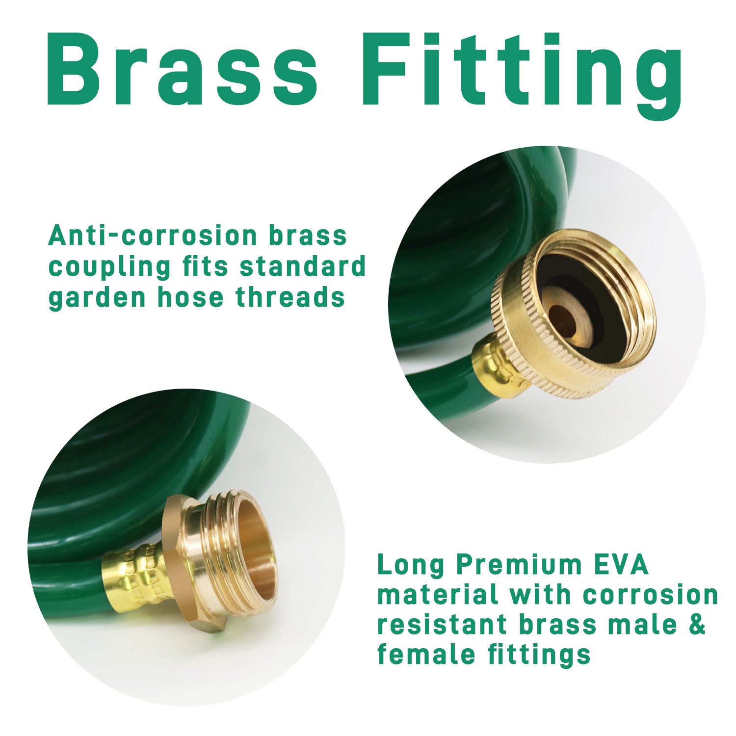 EVA Material Spiral Hose 25/50FT with Brass Connectors, Lightweight and Tangle-free, Equipped with Nozzle Offering 10 Spray Patterns|for Outdoor Lawn Watering and Car Washing