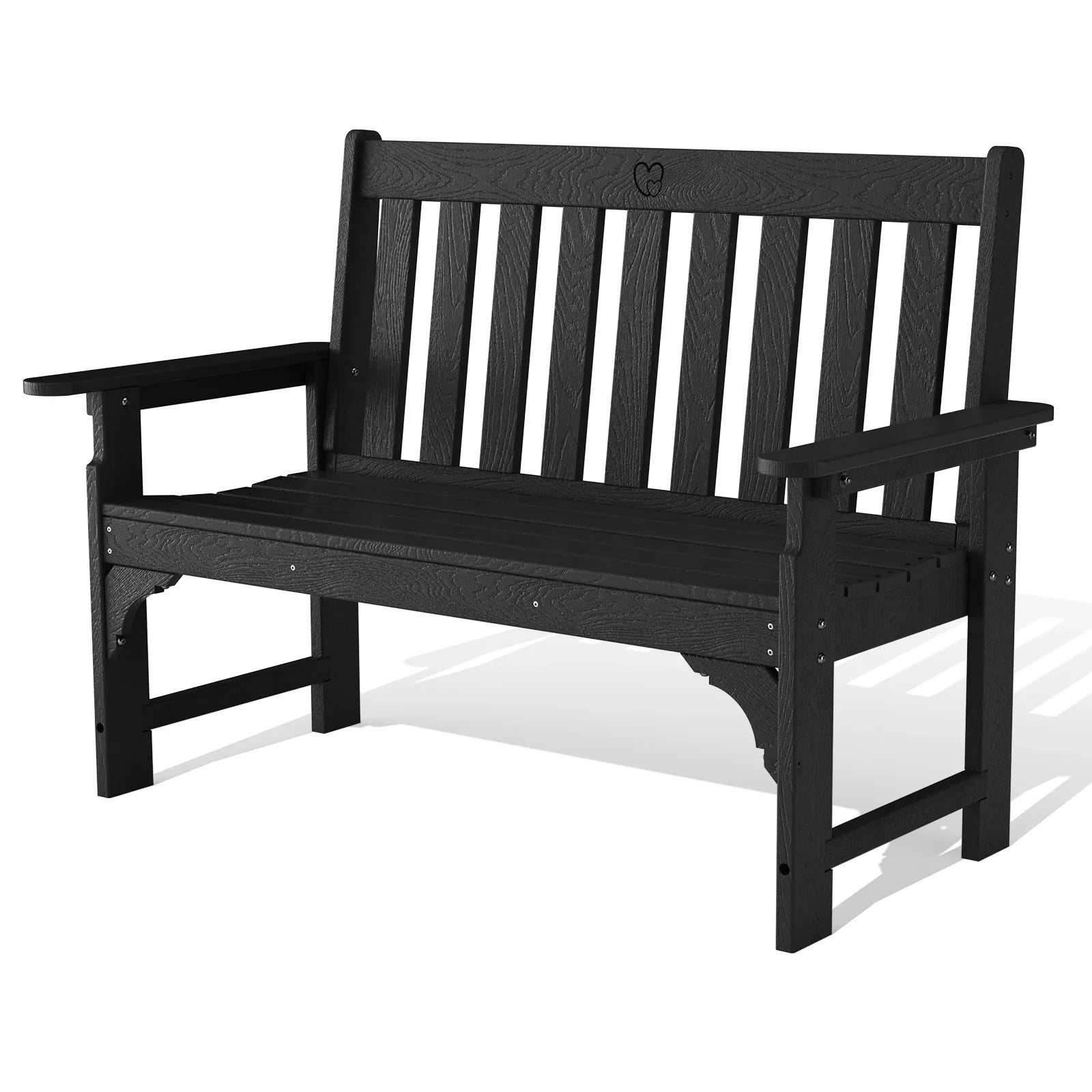 Outdoor Bench|2-Person HDPE Garden Bench |with Heart Detail & Wood Grain|680 LBS Capacity|All-Weather|  Porch, Backyard & Park - Gardenjoy