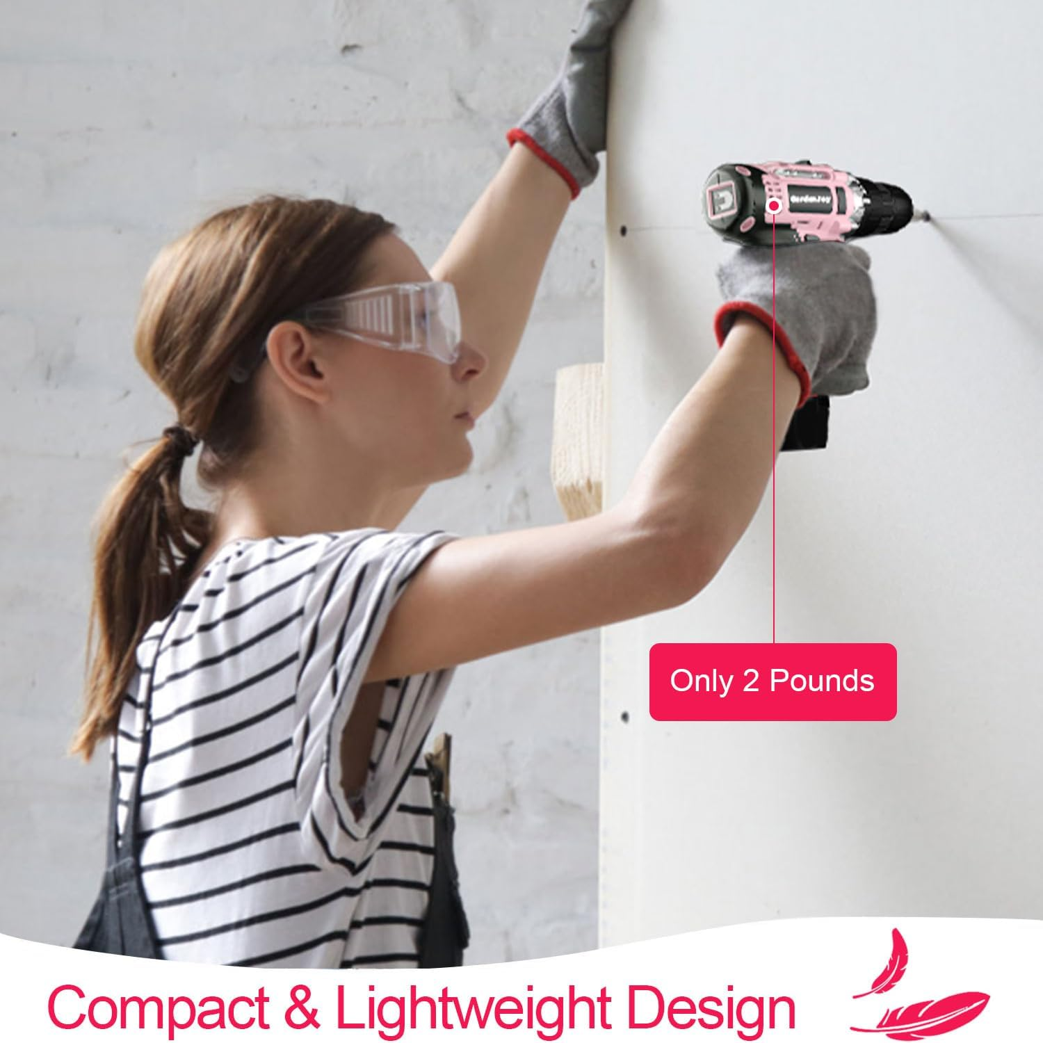 GardenJoy 12V Cordless Drill Set with 1 Battery, Fast Charger ,Built-in LED Light and Multiple Drill Bits|for Home Renovation