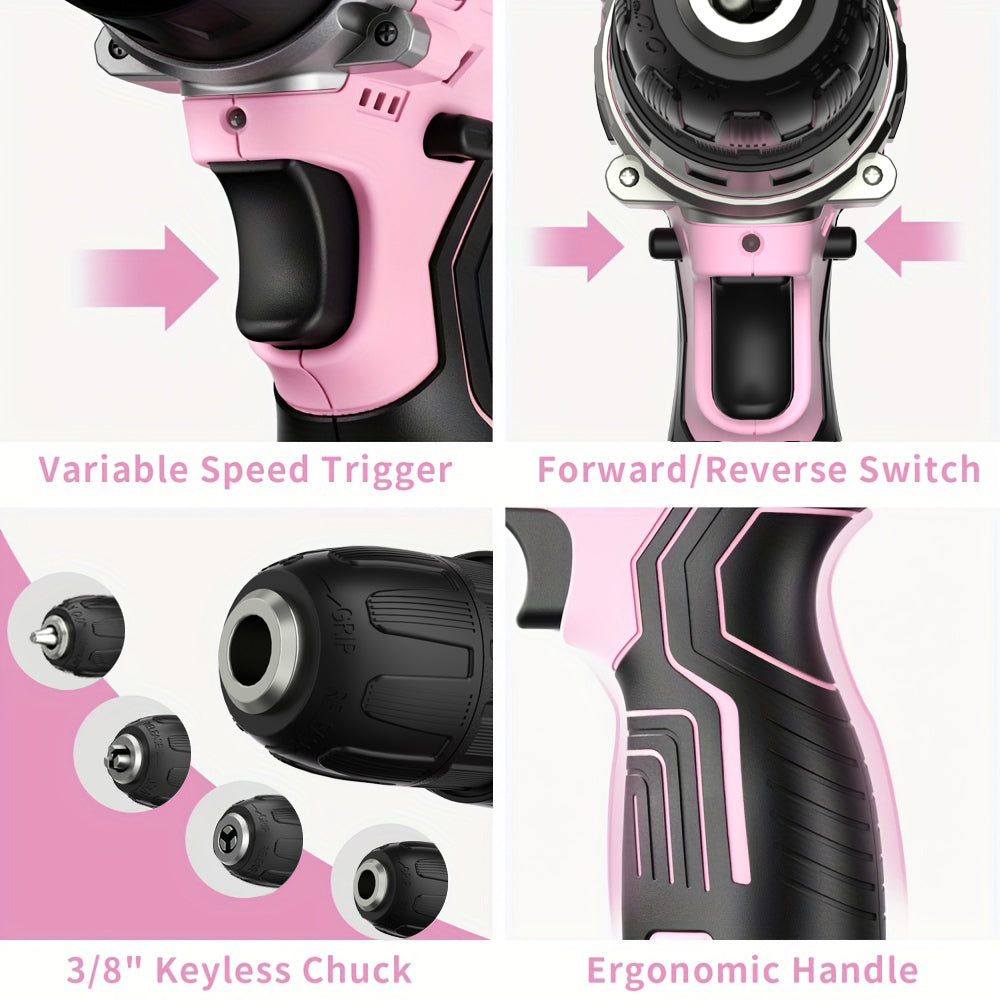 GardenJoy 21V Cordless Drill Set, with 3/8-Inch Keyless Chuck, Built-in LED Light, 30 Pieces of Accessories, 24+1 Torque Settings,for Home Renovation