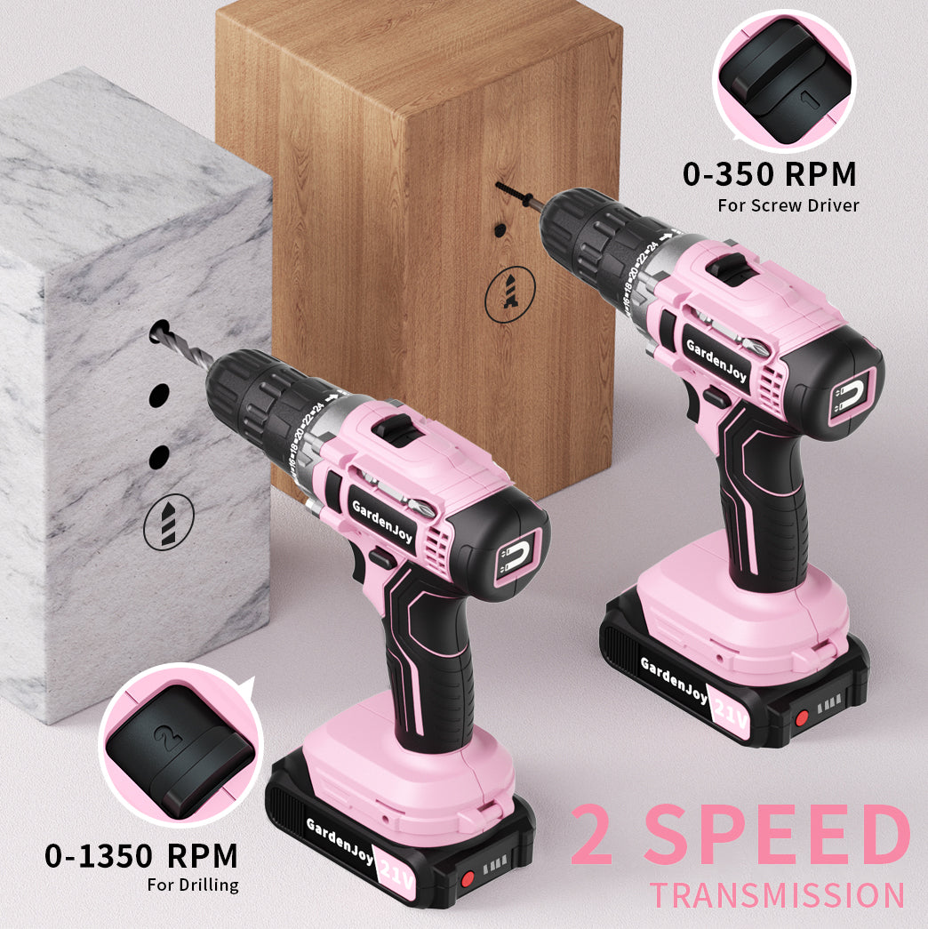 GardenJoy 21V Cordless Drill Set, with 3/8-Inch Keyless Chuck, Built-in LED Light, 30 Pieces of Accessories, 24+1 Torque Settings,for Home Renovation