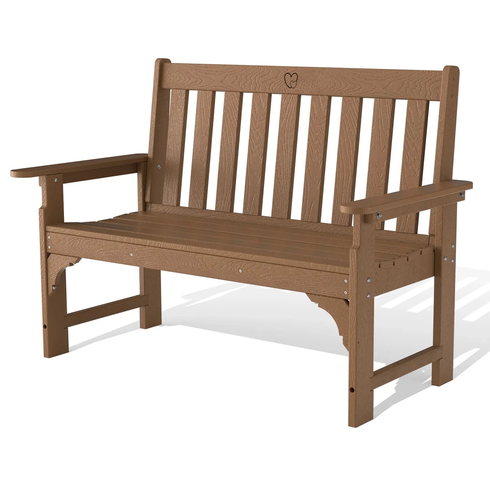 Outdoor Bench|2-Person HDPE Garden Bench |with Heart Detail & Wood Grain|680 LBS Capacity|All-Weather|  Porch, Backyard & Park - Gardenjoy