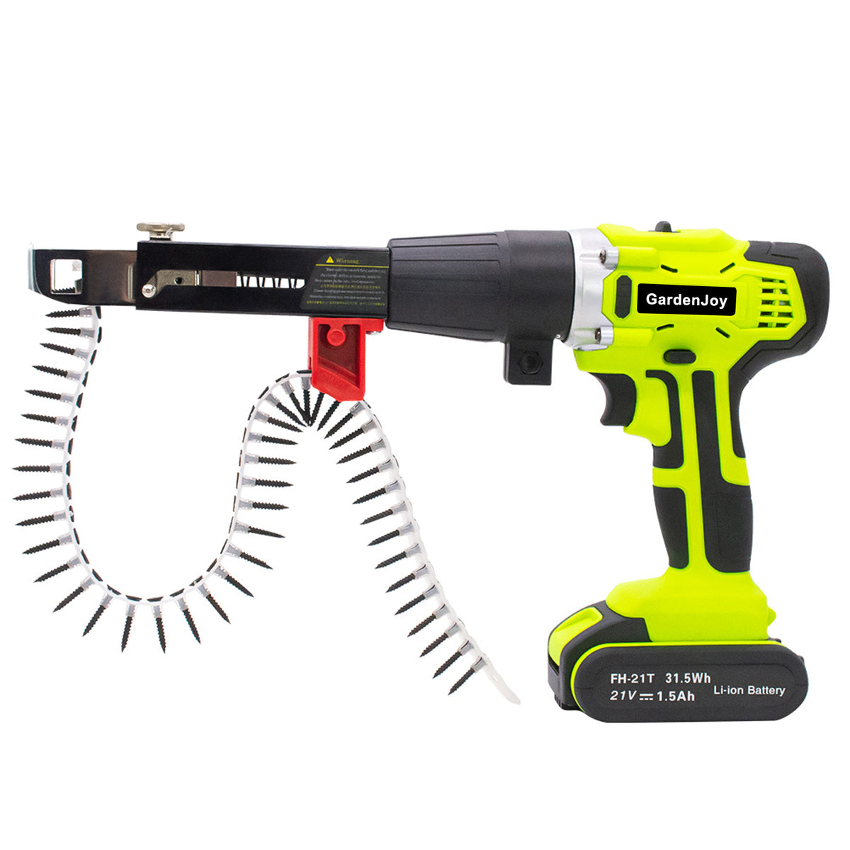 GardenJoy 21V Cordless Auto-Feed Screw Gun, Collated Screwdriver with 1.5Ah Battery, Chain Magazine for Drywall, Wood Board & Decking