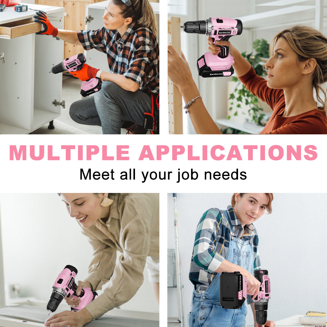 GardenJoy 21V Cordless Drill Set, with 3/8-Inch Keyless Chuck, Built-in LED Light, 30 Pieces of Accessories, 24+1 Torque Settings,for Home Renovation