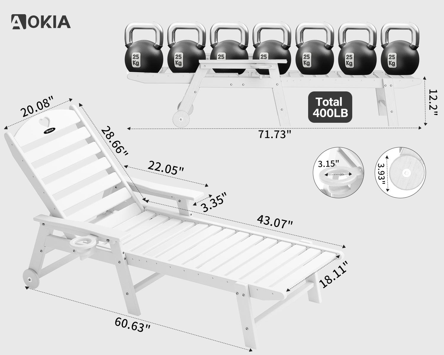 Chaise Lounge Chair for Outdoor Relaxation | HDPE | Wheels, Cupholder, 6-Position | Patio, Lawn, Garden, Poolside - Gardenjoy