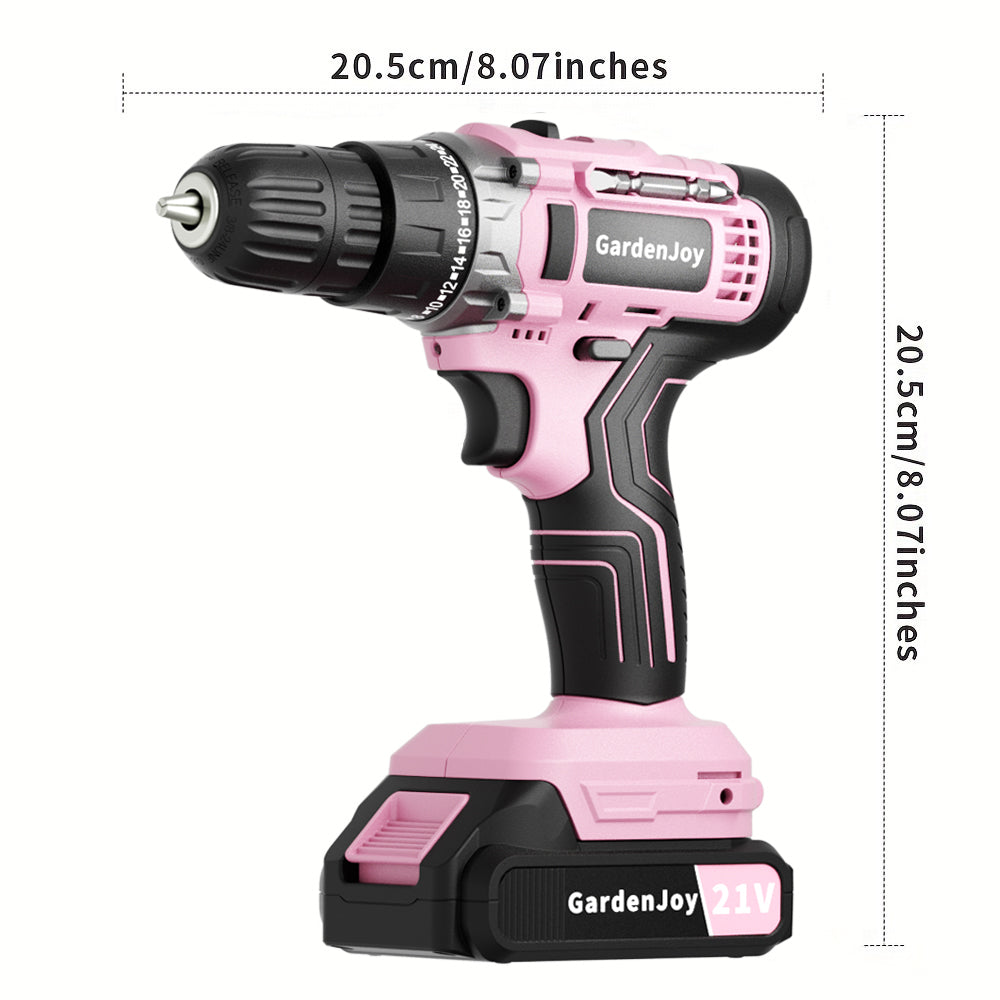GardenJoy 21V Cordless Drill Set, with 3/8-Inch Keyless Chuck, Built-in LED Light, 30 Pieces of Accessories, 24+1 Torque Settings,for Home Renovation