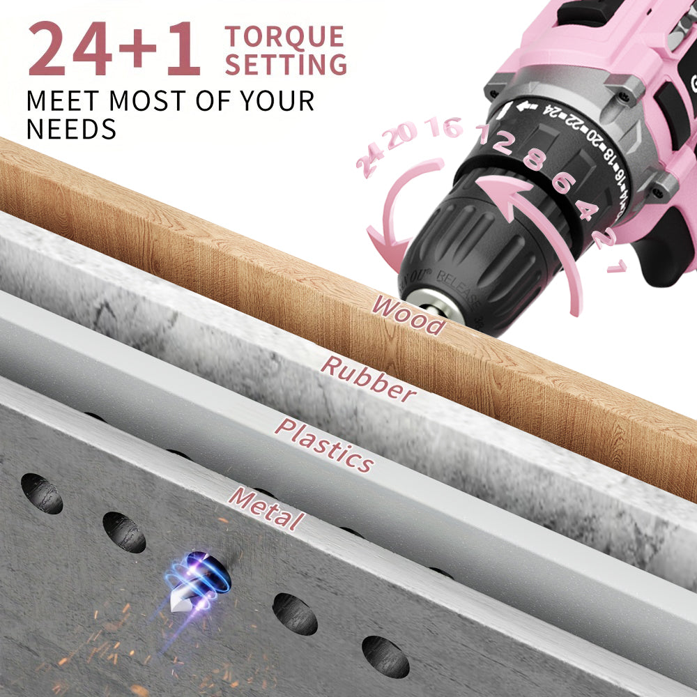 GardenJoy 21V Cordless Drill Set, with 3/8-Inch Keyless Chuck, Built-in LED Light, 30 Pieces of Accessories, 24+1 Torque Settings,for Home Renovation