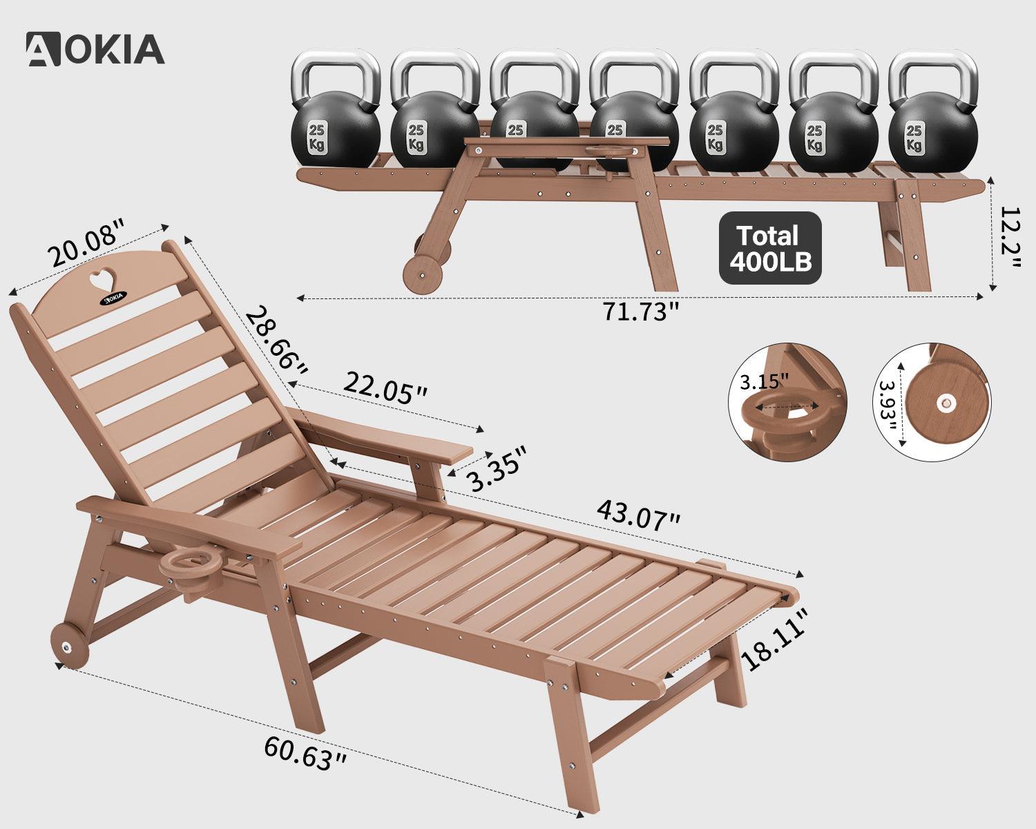 Chaise Lounge Chair for Outdoor Relaxation | HDPE | Wheels, Cupholder, 6-Position | Patio, Lawn, Garden, Poolside - Gardenjoy