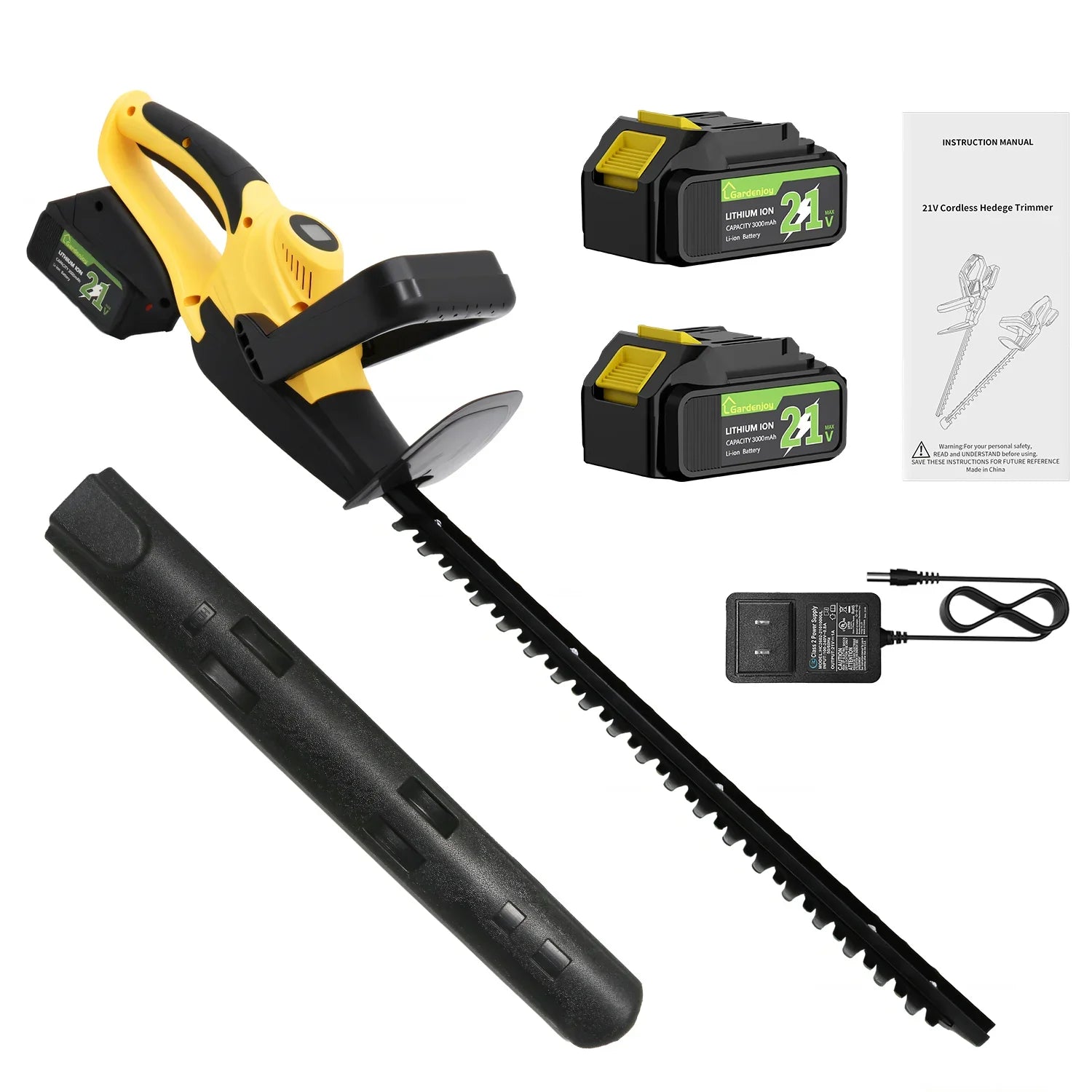 GardenJoy 22" Dual-Action Blades Cordless Hedge Trimmer (Battery & Charger Included), 2600Rpm, 2×3Ah Batteries & Fast Charger, Hedge & Branch Cutting - Gardenjoy