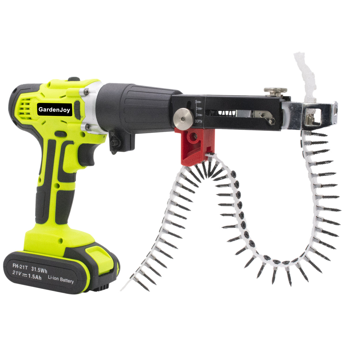 GardenJoy 21V Cordless Auto-Feed Screw Gun, Collated Screwdriver with 1.5Ah Battery, Chain Magazine for Drywall, Wood Board & Decking