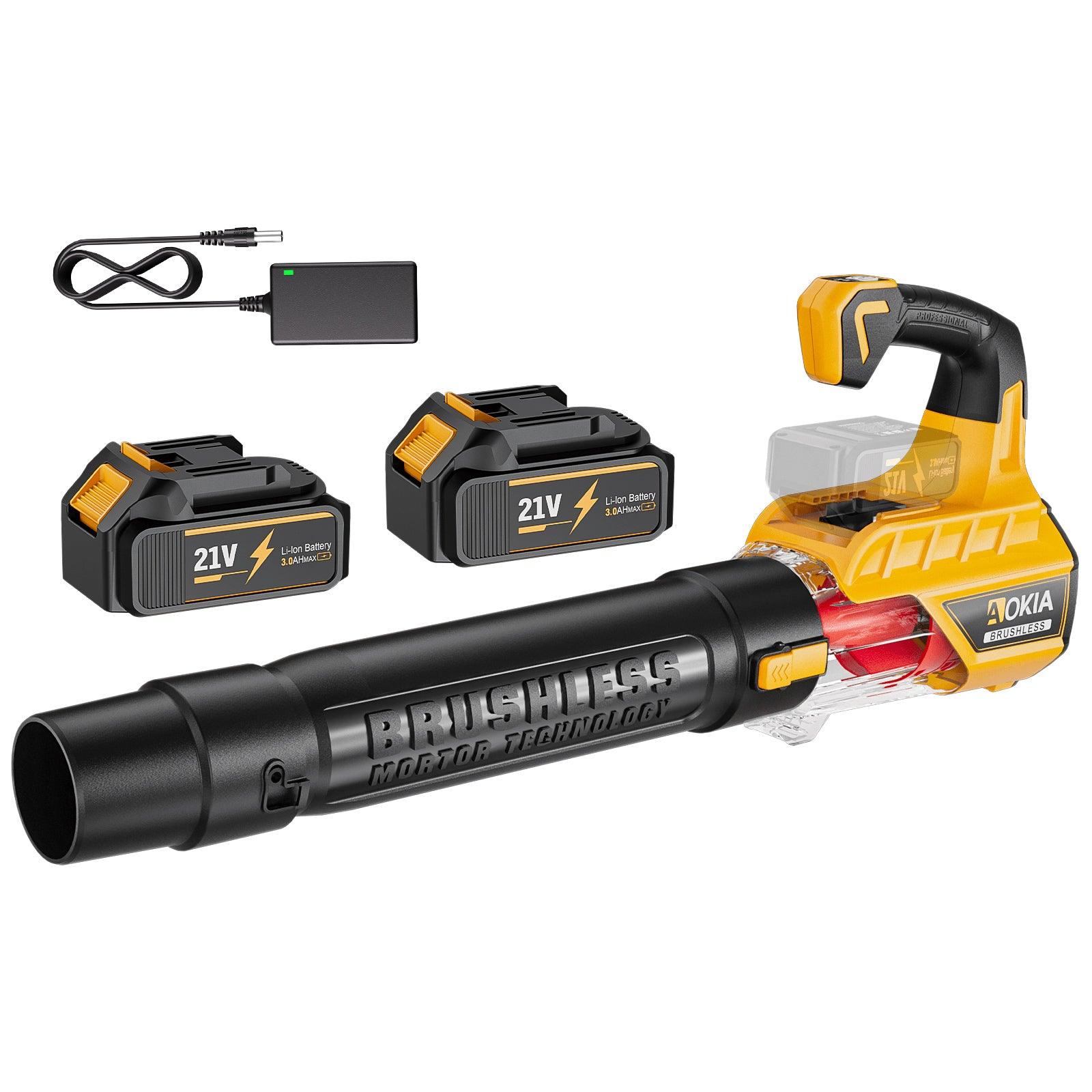 Leaf Blower Cordless-Electric Cordless Leaf Blower 21V with 2×3.0Ah Batteries, 150MPH 500CFM High Speed Leaf Cleaner for Patio, Garden, House, Depot, Yellow/Green - Gardenjoy