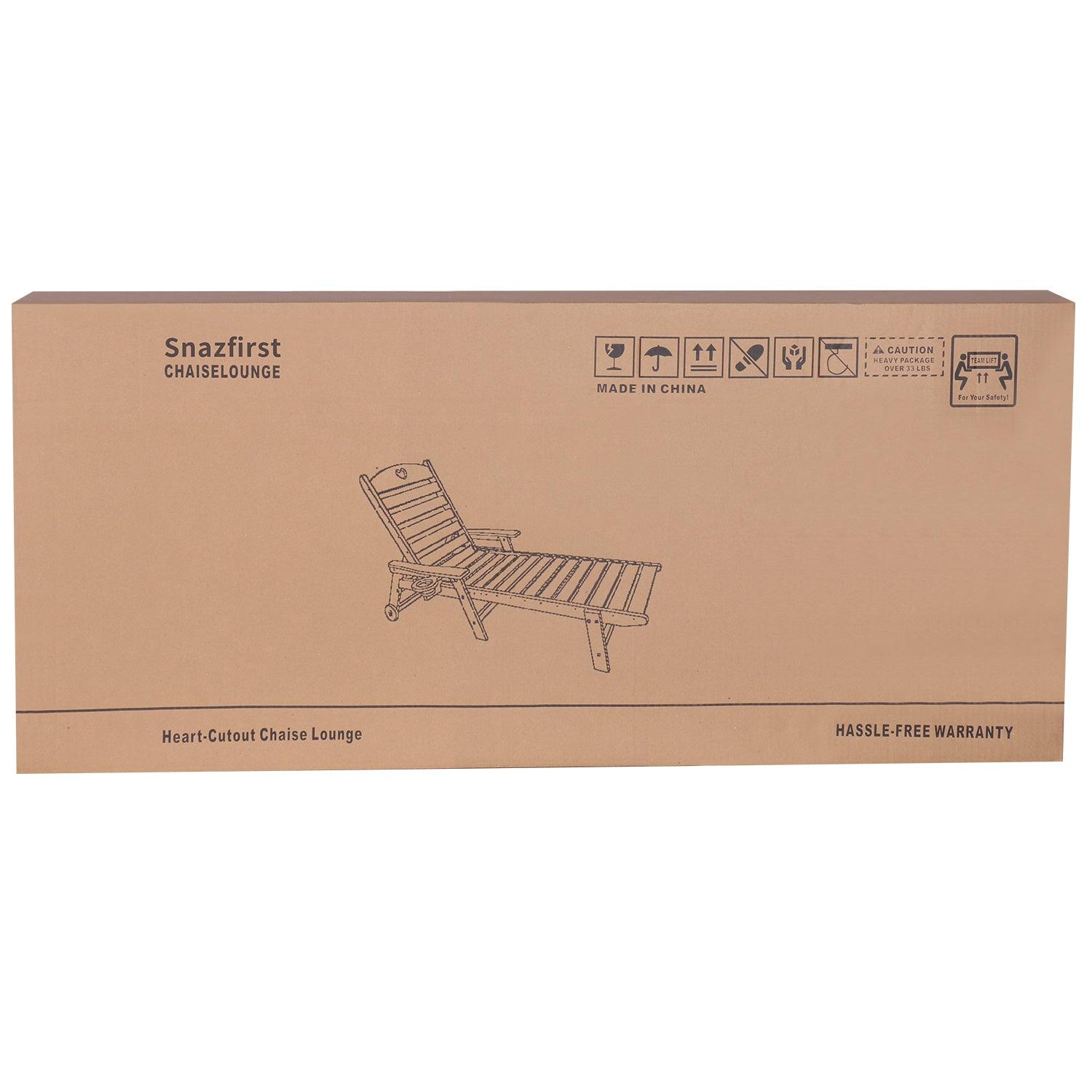 SNAZFIRST Adjustable Chaise Lounge Chair with Wheels & Cupholder, 6-Position Reclining Patio Chair – Weather-Resistant HDPE, Outdoor Poolside, Beach & Lawn Lounge Chair, Brown - Gardenjoy